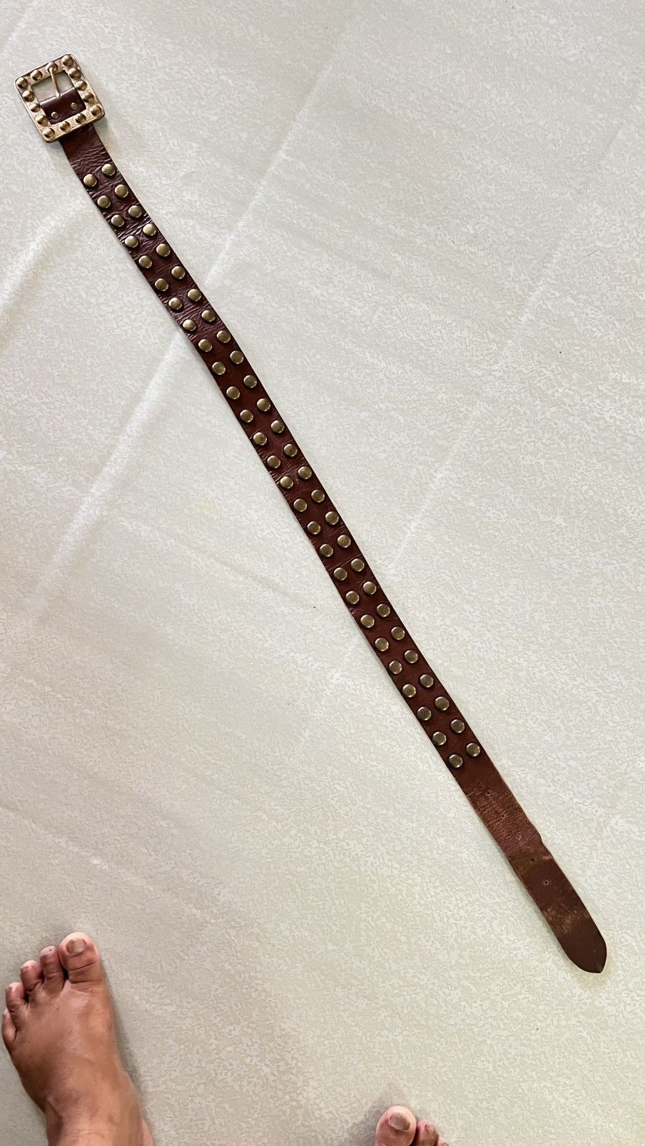 Other Vintage Studded Leather Belt Brass Buckle Size 36 - 10 Thumbnail