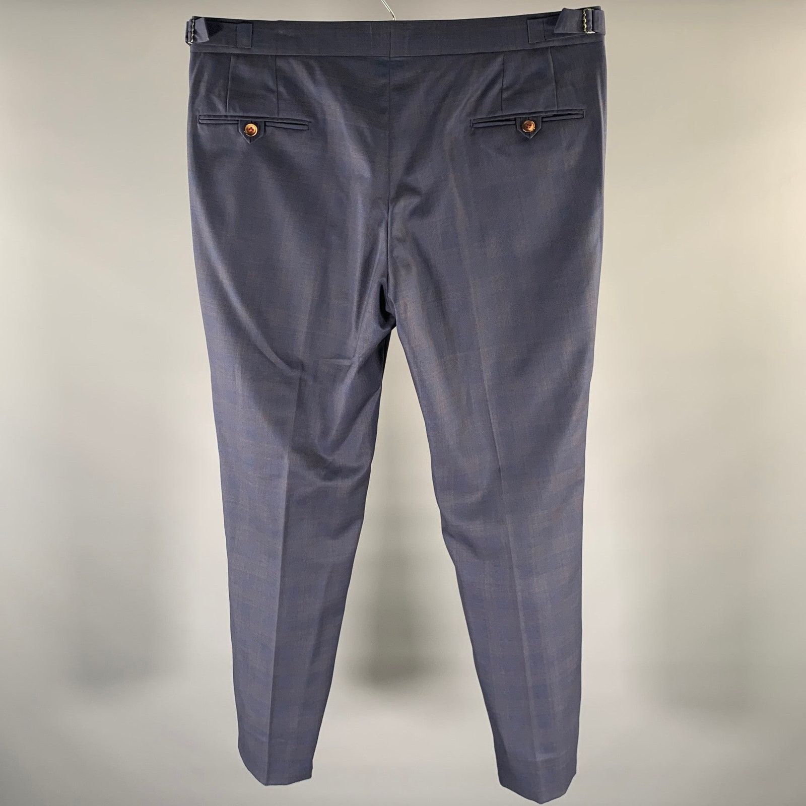 Other MEOLA BELLUCCI Napoli 36 Navy Plaid Wool Blend Dress Pants Size US 36 / EU 52 - 3 Thumbnail