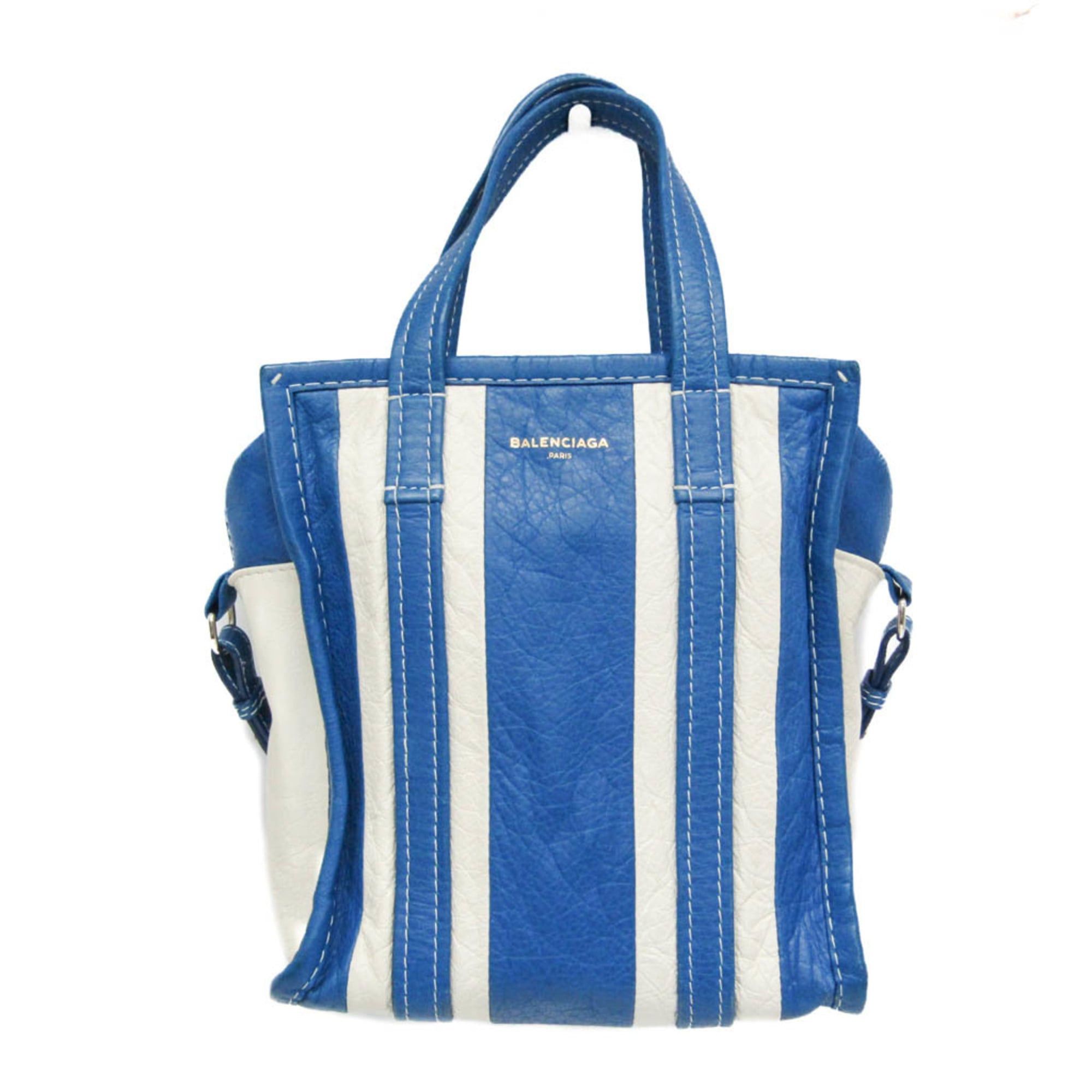 Balenciaga Bazar Shopper XS 452458 Women's Leather Shoulder BagTote Bag BlueWhite