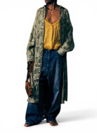 R13 JUMBO SHIRTDRESS M/L Olive Floral Linen PS26 Dress 88824 Size M / US 6-8 / IT 42-44 - 2 Thumbnail