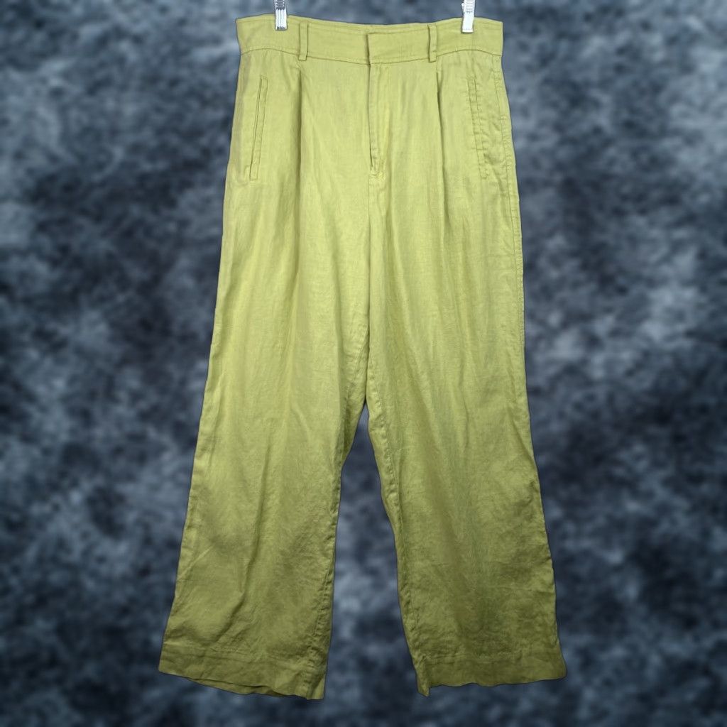 Everlane Everlane Green Linen Wide-Leg Pants Womens 12 Casual Beachy High Rise Pockets Paperbag Vintage? Size 34" / US 12 / IT 48 - 1 Thumbnail