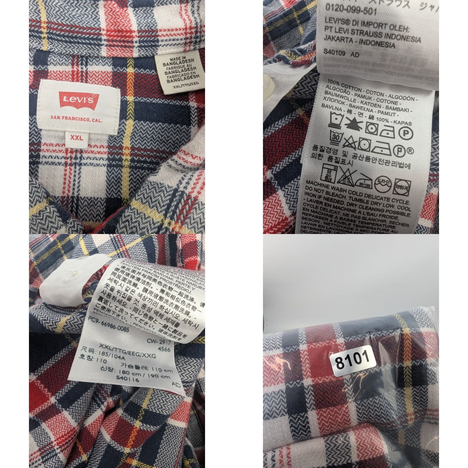 Levi's Levi's Pearl Snap Shirt Men's 2XL Cowboy Western Red Navy Plaid Pockets Cotton Size US XXL / EU 58 / 5 - 8 Thumbnail