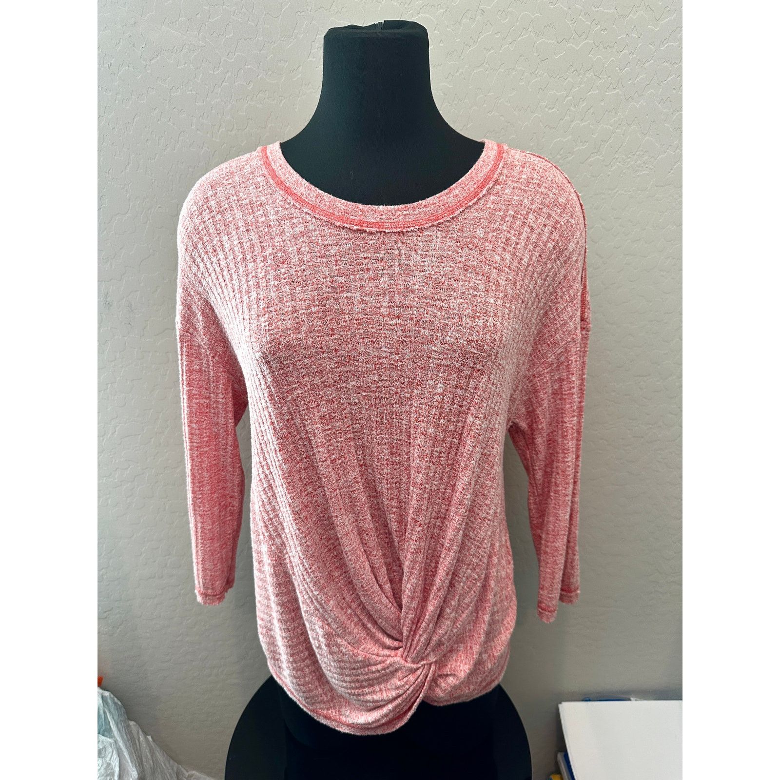 Anthropologie ANTHROPOLOGIE | Orange Ribbed Twist Front 3/4 Sleeve Top Size M / US 6-8 / IT 42-44 - 2 Thumbnail