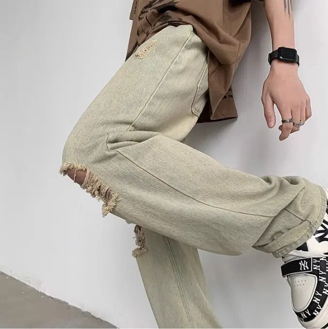 Japanese Brand Retro straight high street distressed jeans Size US 32 / EU 48 - 5 Thumbnail