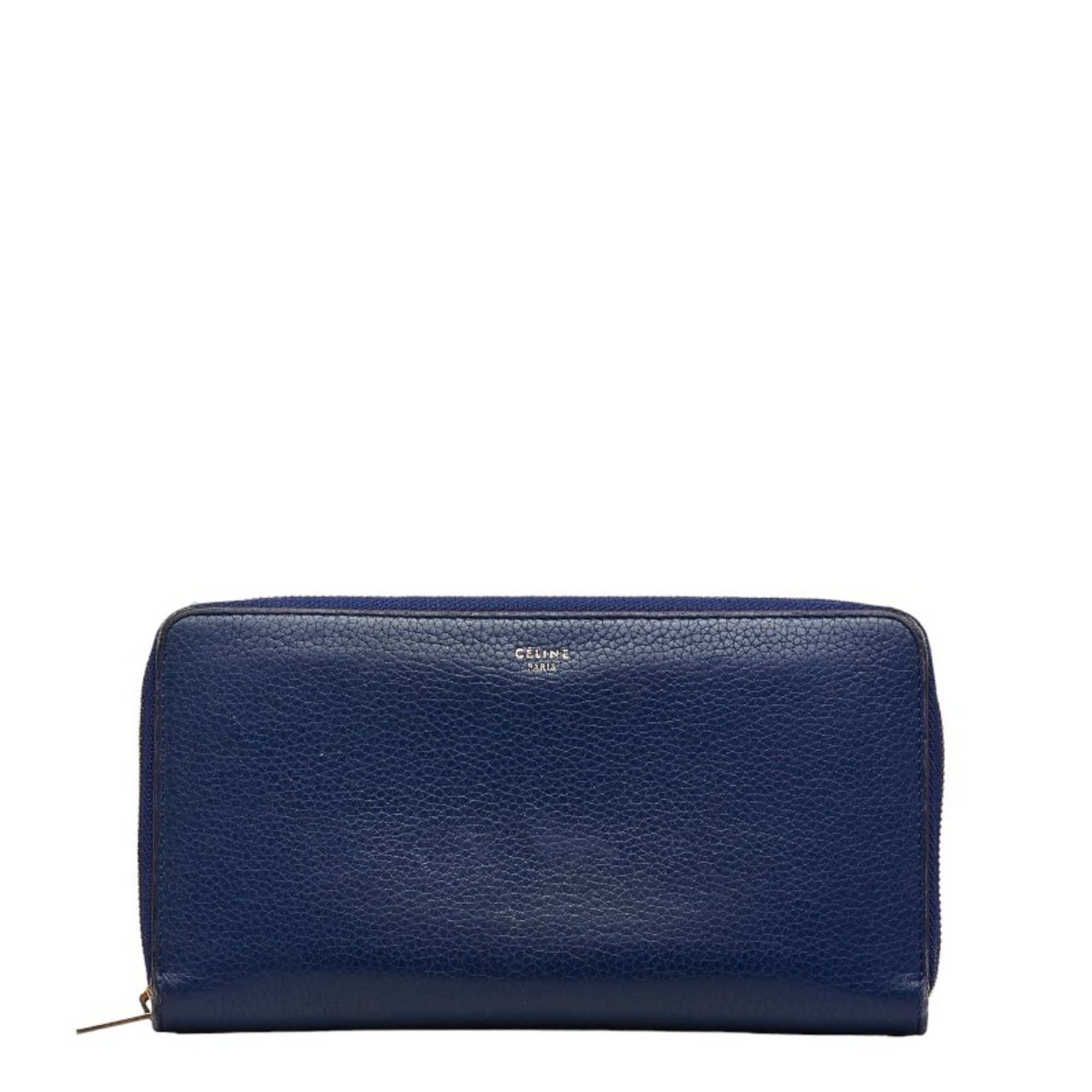 image of Celine Round Long Wallet Blue Leather Women's Celine