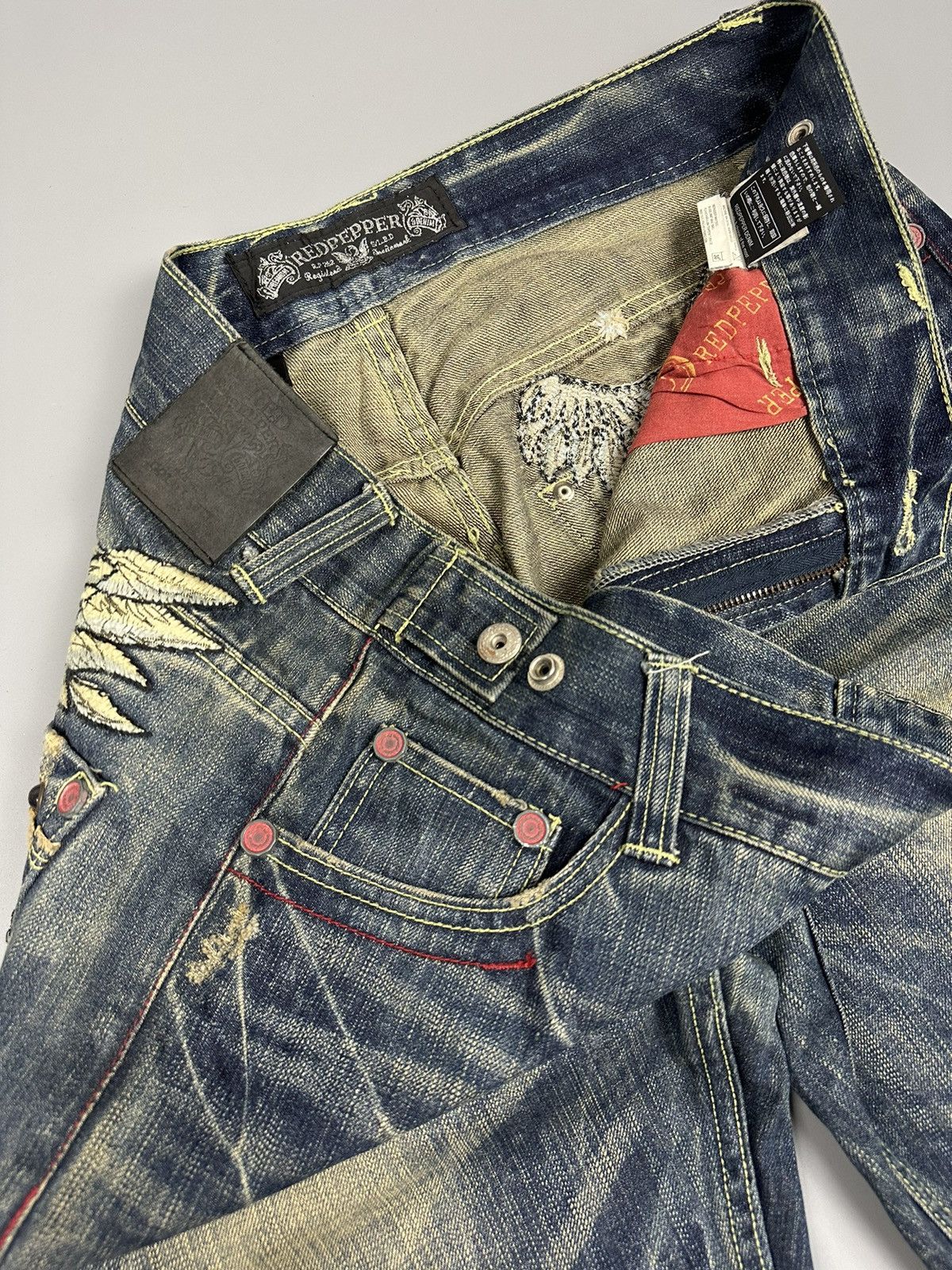 If Six Was Nine 🔥Rare🔥Red Pepper Embroidered Whiskered Flare Denim Size US 36 / EU 52 - 9 Thumbnail