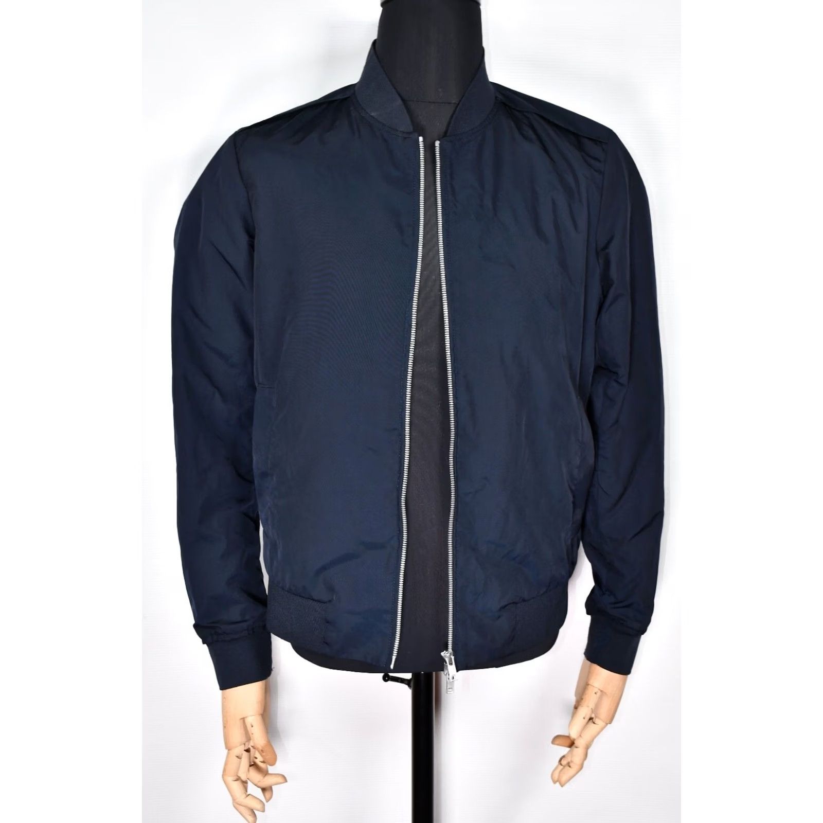 Theory Theory Bomber Jacket Men M Blue Solid Zip 100% Genuine Polyester/Nylon Classic Casual Fall Spring Summer Winter 92% Polyester 8% Nylon Size US M / EU 48-50 / 2 - 3 Thumbnail