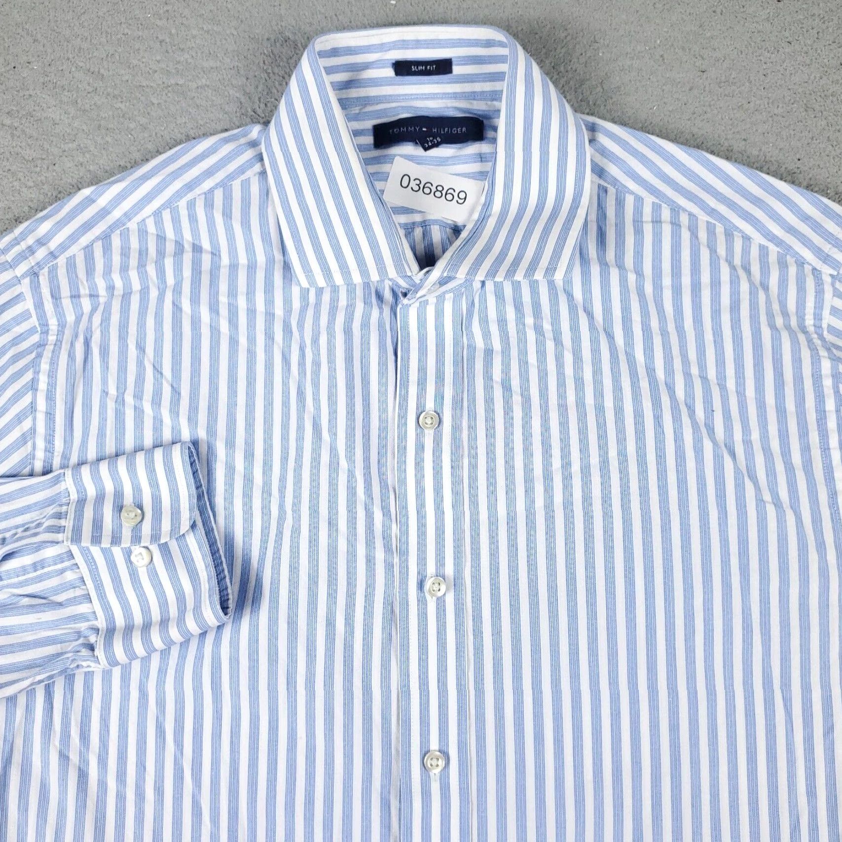 Tommy Hilfiger Tommy Hilfiger Dress Shirt Mens 16 Blue White Striped Long Sleeve Button Up Size 42R - 2 Thumbnail