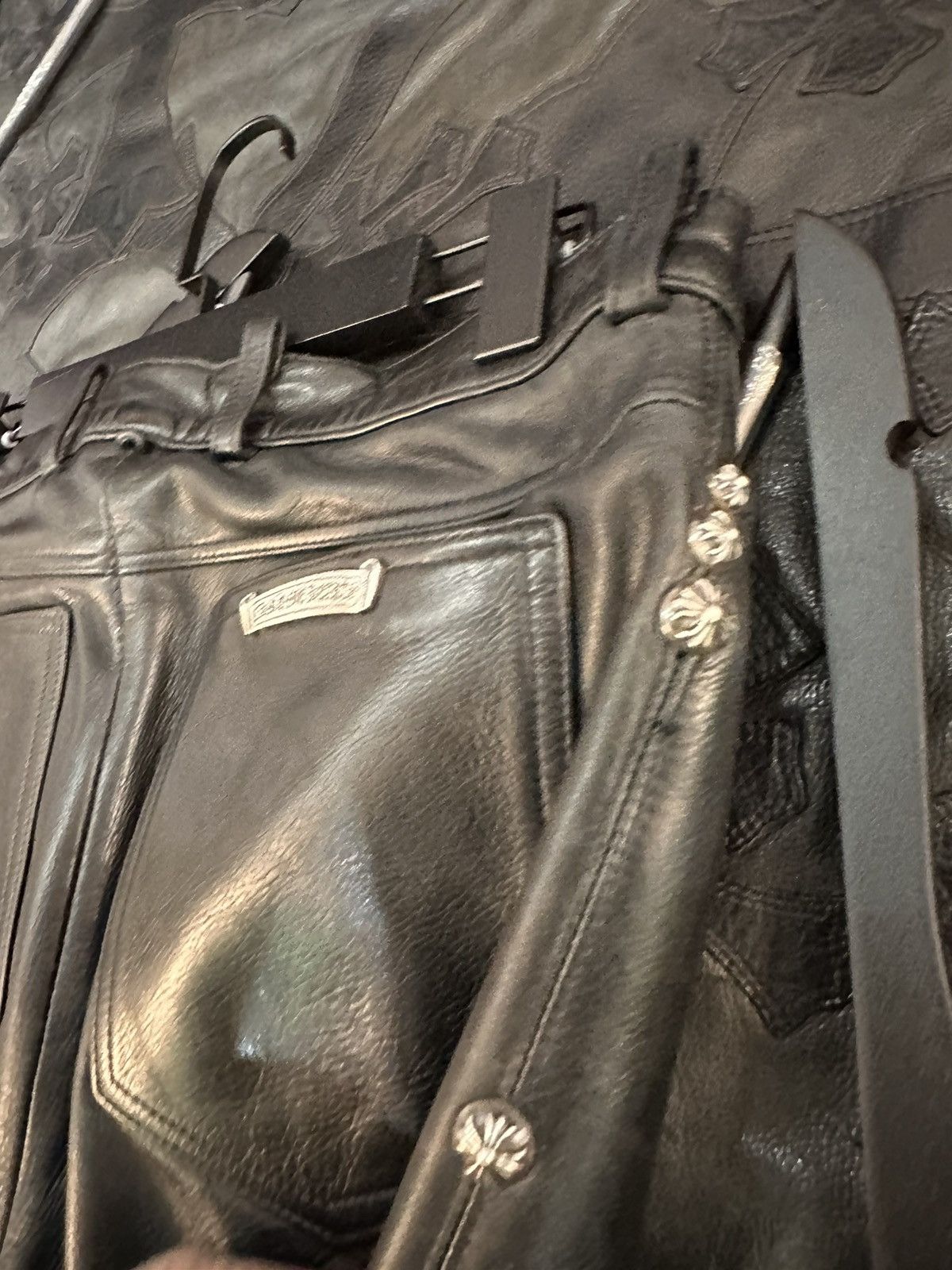 Chrome Hearts CHROME HEARTS CUSTOM STUDDED ROCKSTAR LEATHER JEANS CROSS Size US 30 / EU 46 - 15 Thumbnail