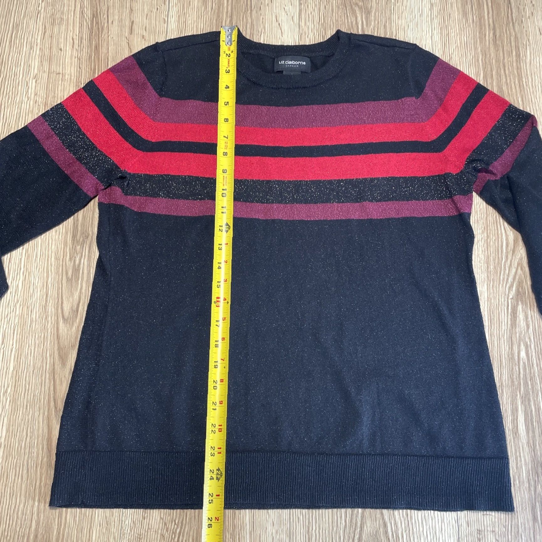 Liz Claiborne VINTAGE Liz Claiborne Metallic Black Red Pullover Sweater Women Large Size L / US 10 / IT 46 - 3 Thumbnail