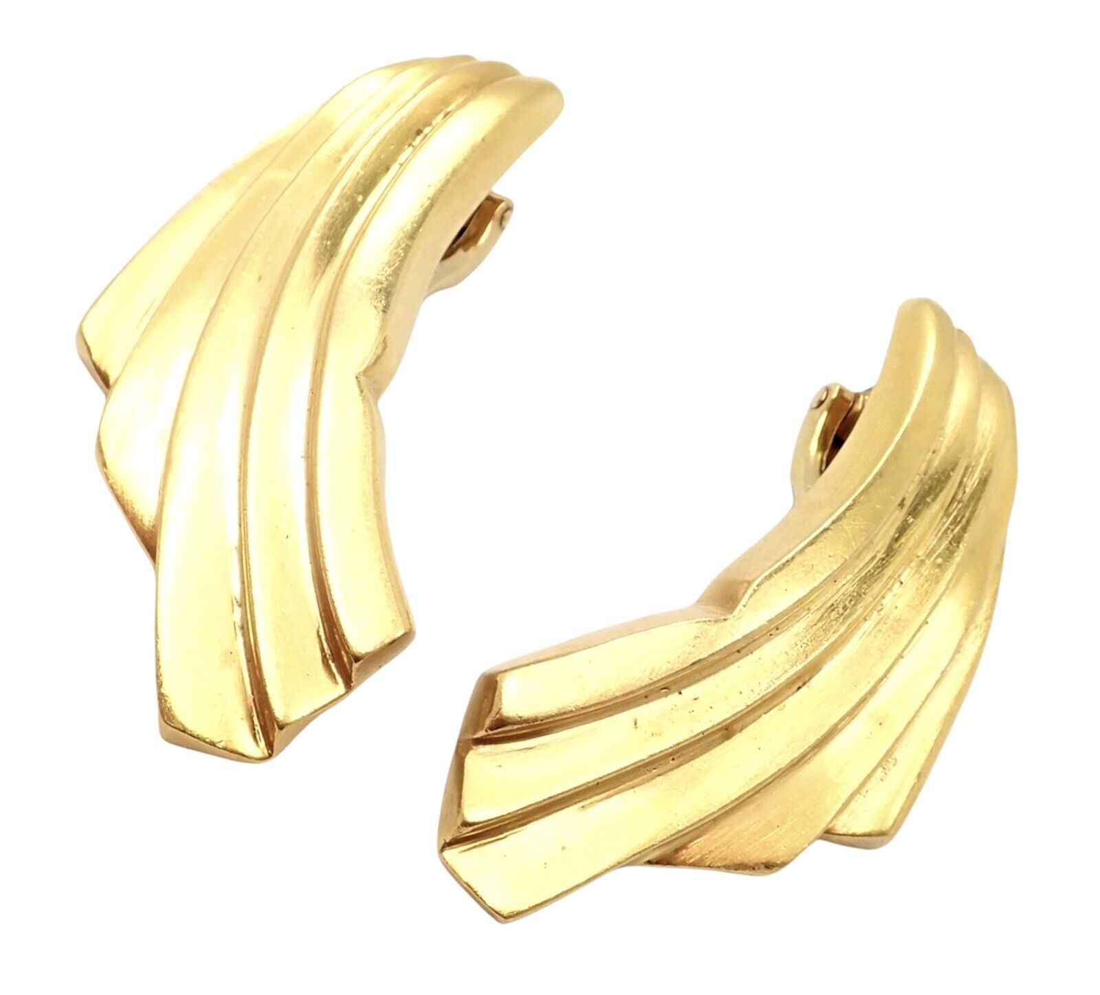 Lalaounis 18k Yellow Gold Large Art Deco Wings Fan Earrings