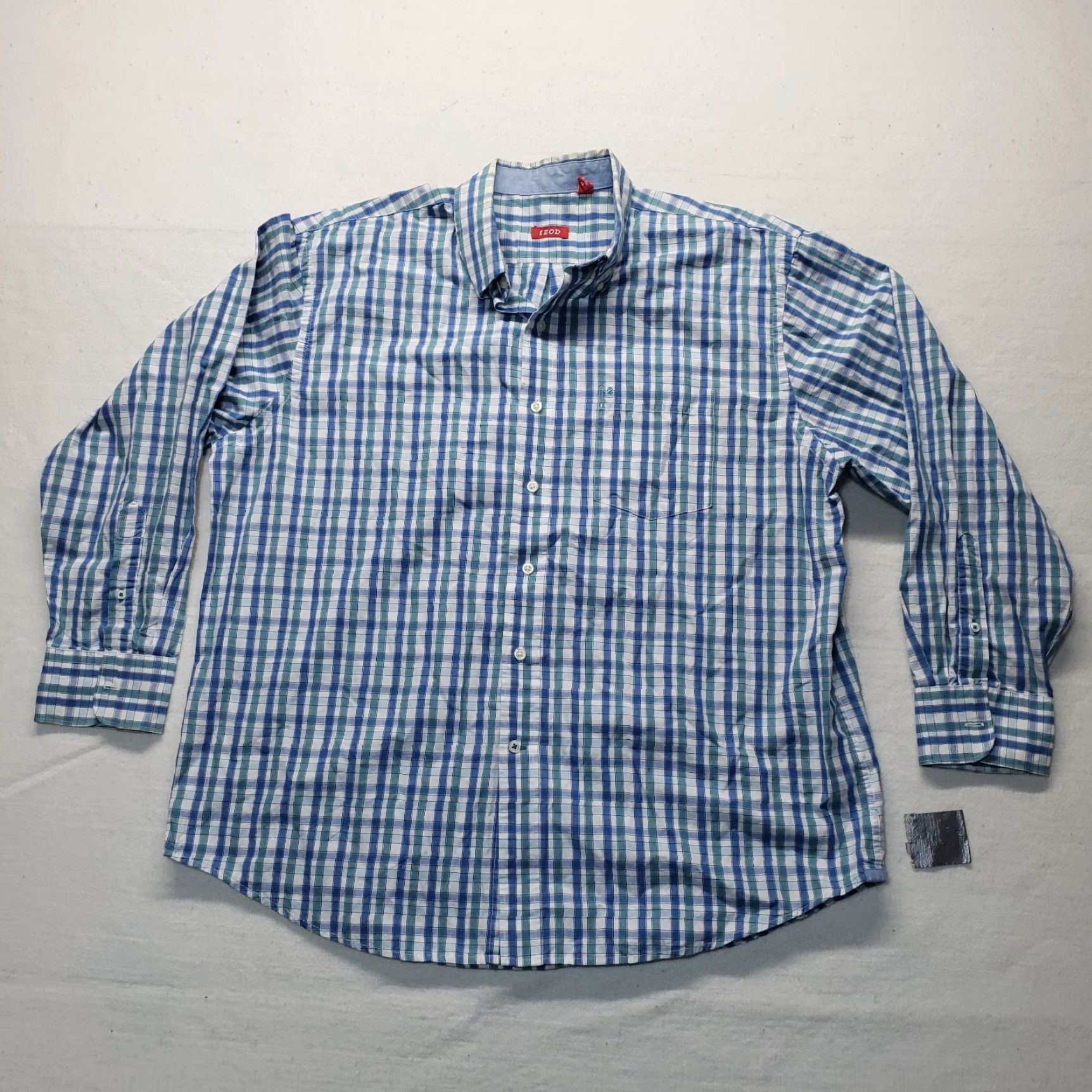 Izod IZOD Shirt Plaid Long Sleeve Button-Up Adult XL Blue Cotton Mens Size US XL / EU 56 / 4 - 2 Thumbnail