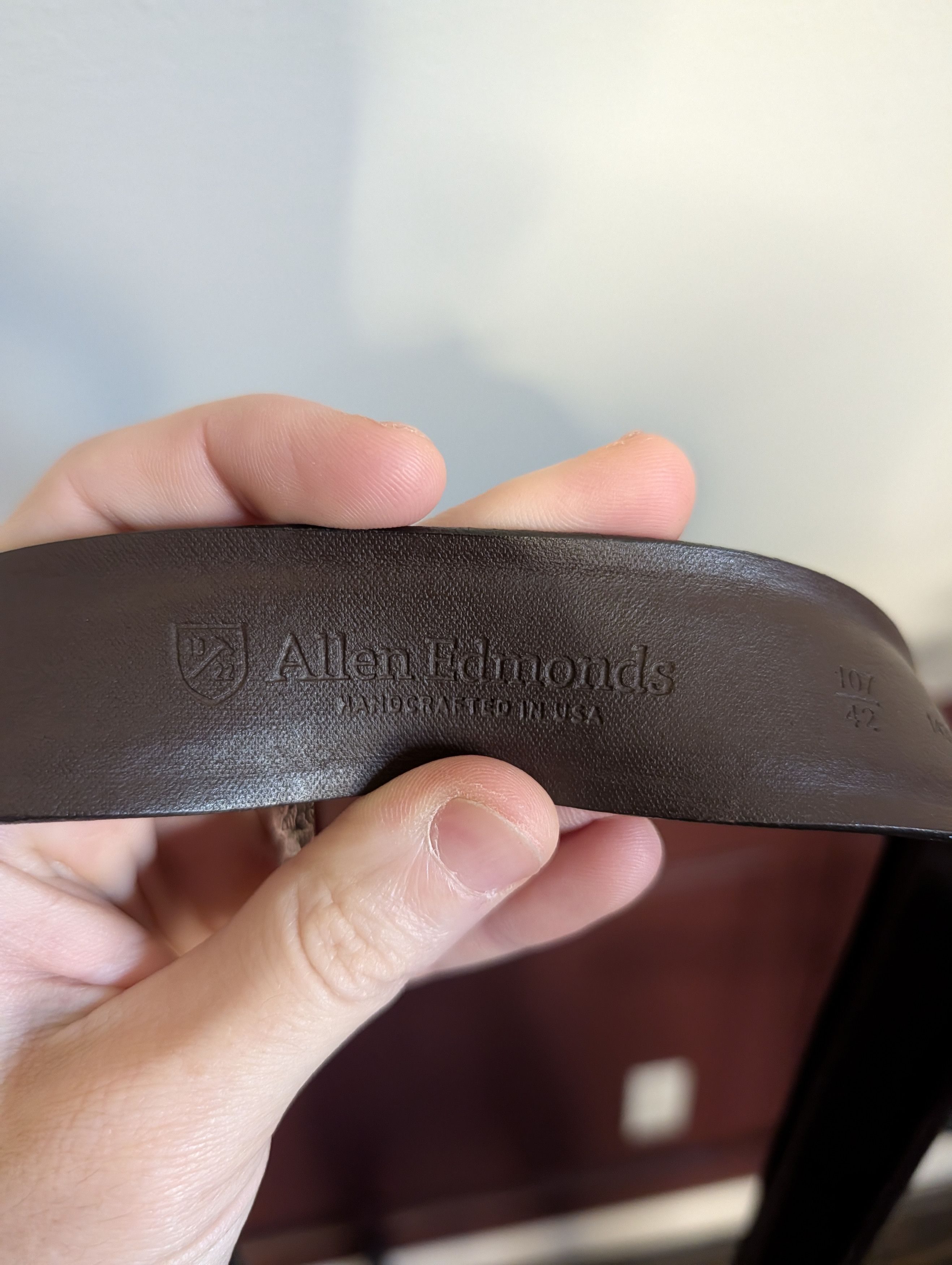 Allen Edmonds Dark brown handcrafted in USA leather ridged belt 42 Size 42 - 9 Thumbnail