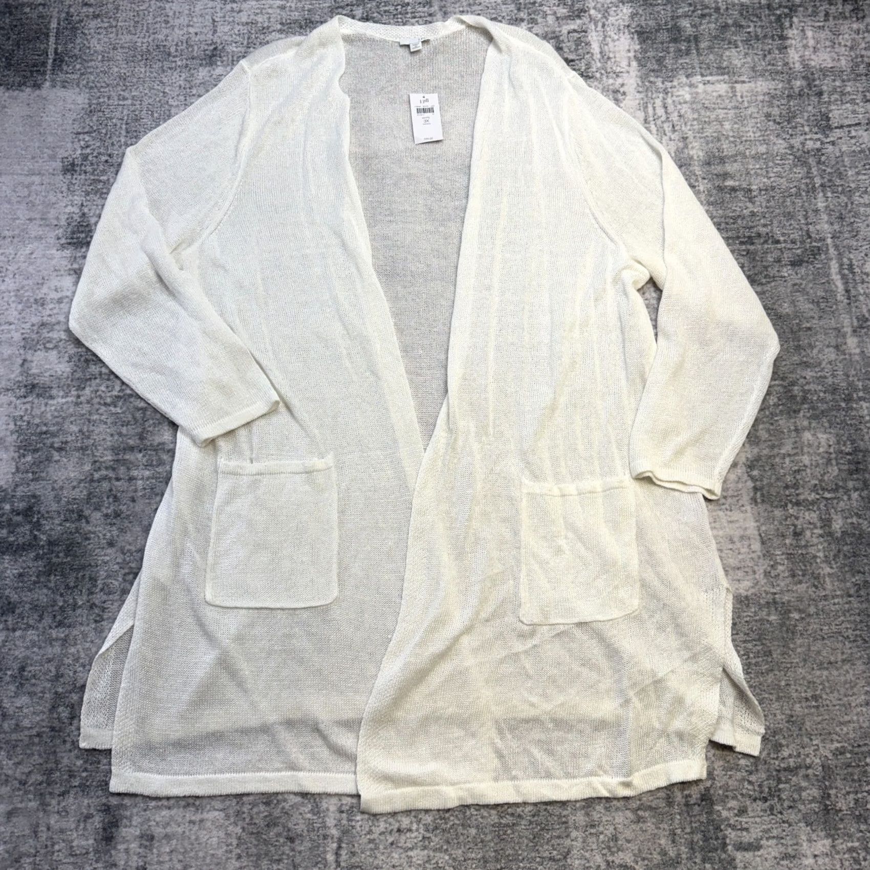 J. Jill J Jill Sweater Cardigan Women 3X White Linen Open Knit Beach Coverup Coastal NEW Size XXL / US 16-18 / IT 52-54 - 2 Thumbnail