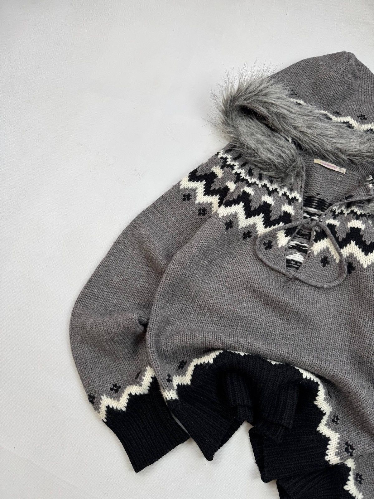 Other Avant Garde Y2k Chunky Nordic Knit Fur Hood Sweater Size XL / US 12-14 / IT 48-50 - 3 Thumbnail