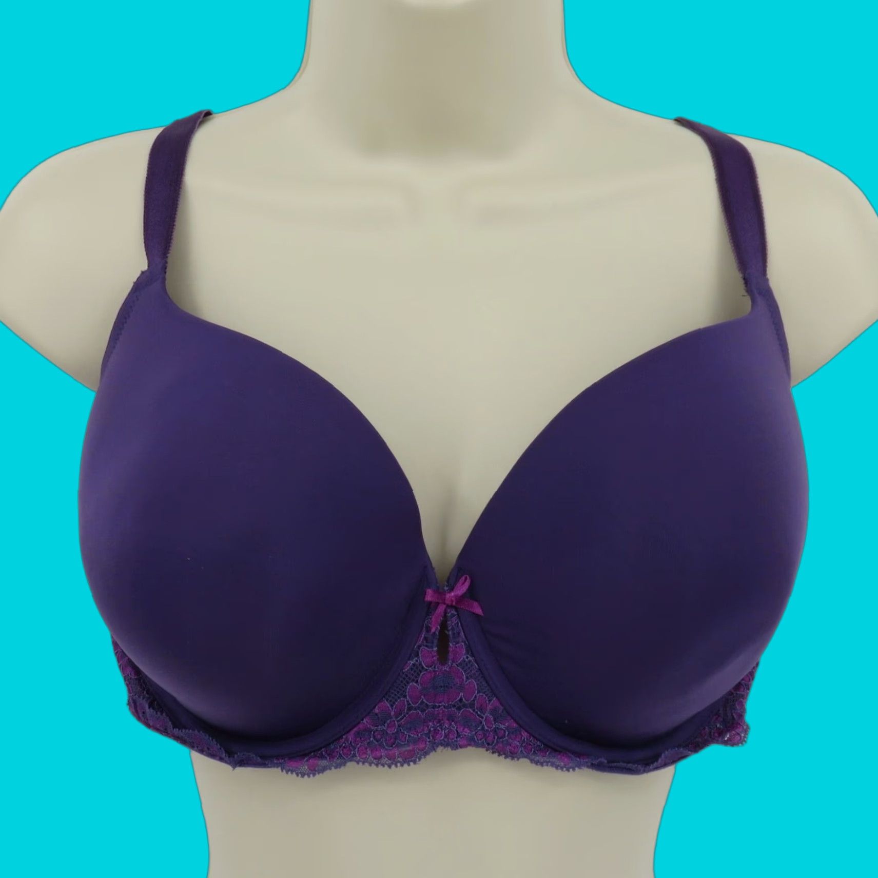 Torrid Torrid Purple Solid Underwire Padded Lace Bow Accent 40D Plus Size Womens Bra Size ONE SIZE - 1 Thumbnail
