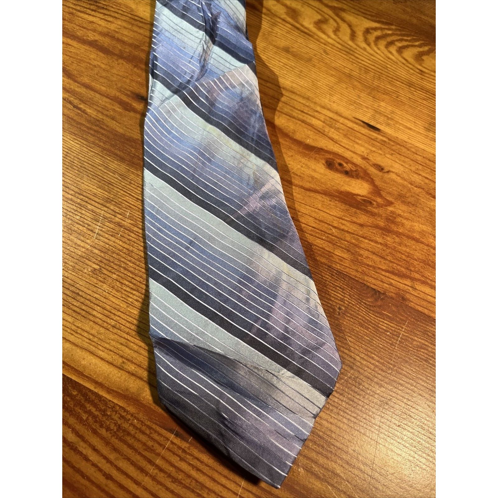 Perry Ellis Perry Ellis Portfolio Mens Blue Silver Silk Designer Necktie Size ONE SIZE - 2 Thumbnail
