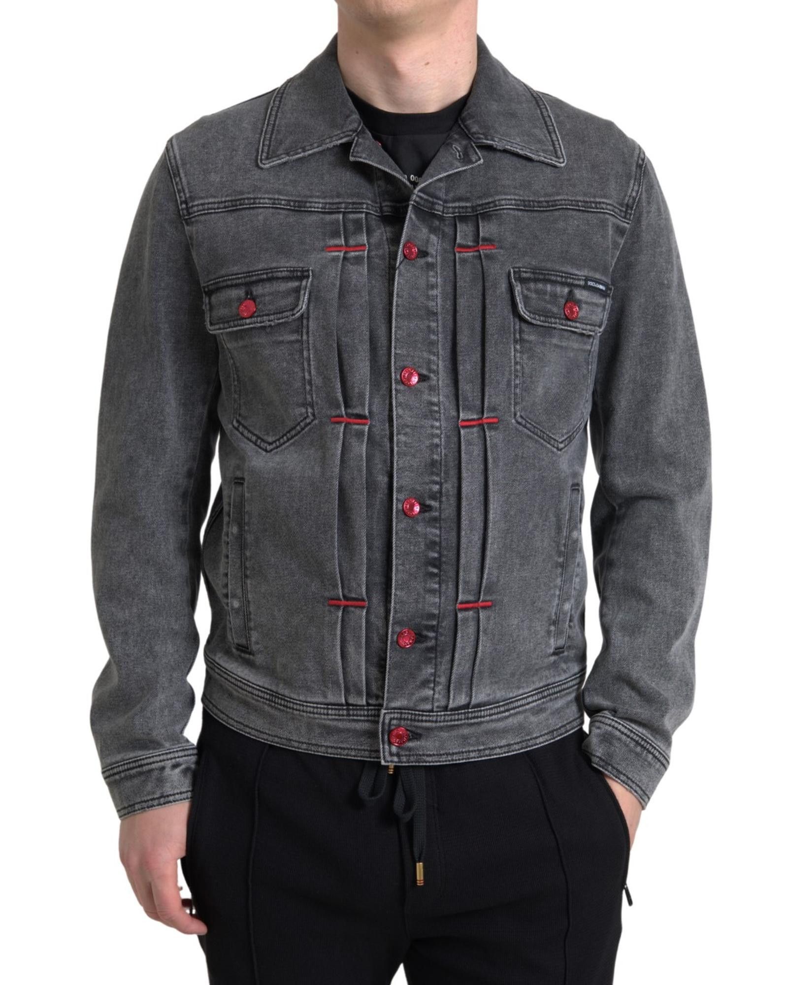 image of Dolce Gabbana Washed Cotton Denim Jacket With Front Pockets in Grey, Men's (Size Medium)