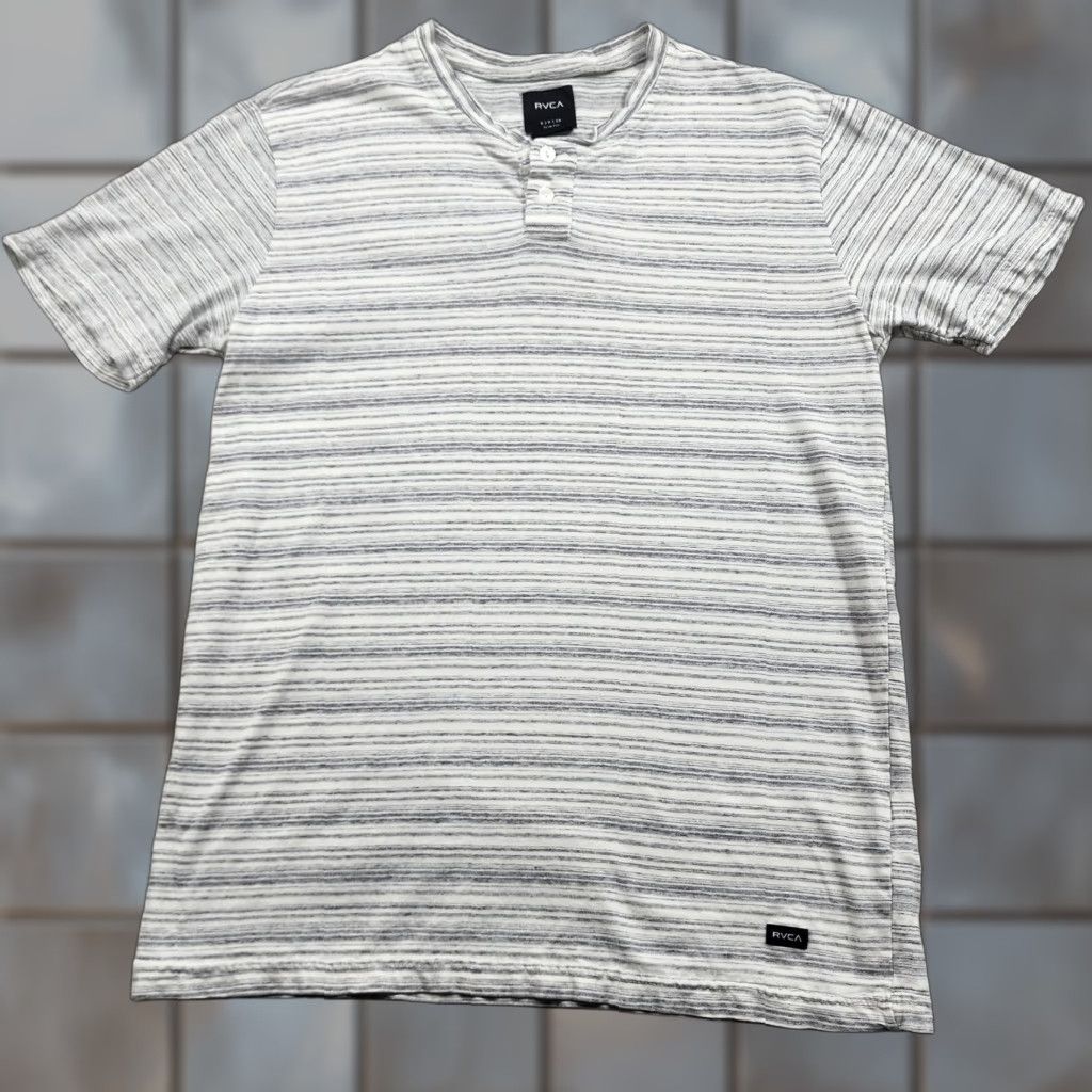 RVCA RVCA Shirt Mens Small Gray White Striped Lightweight Henley Short Sleeve Soft Size US S / EU 44-46 / 1 - 1 Thumbnail