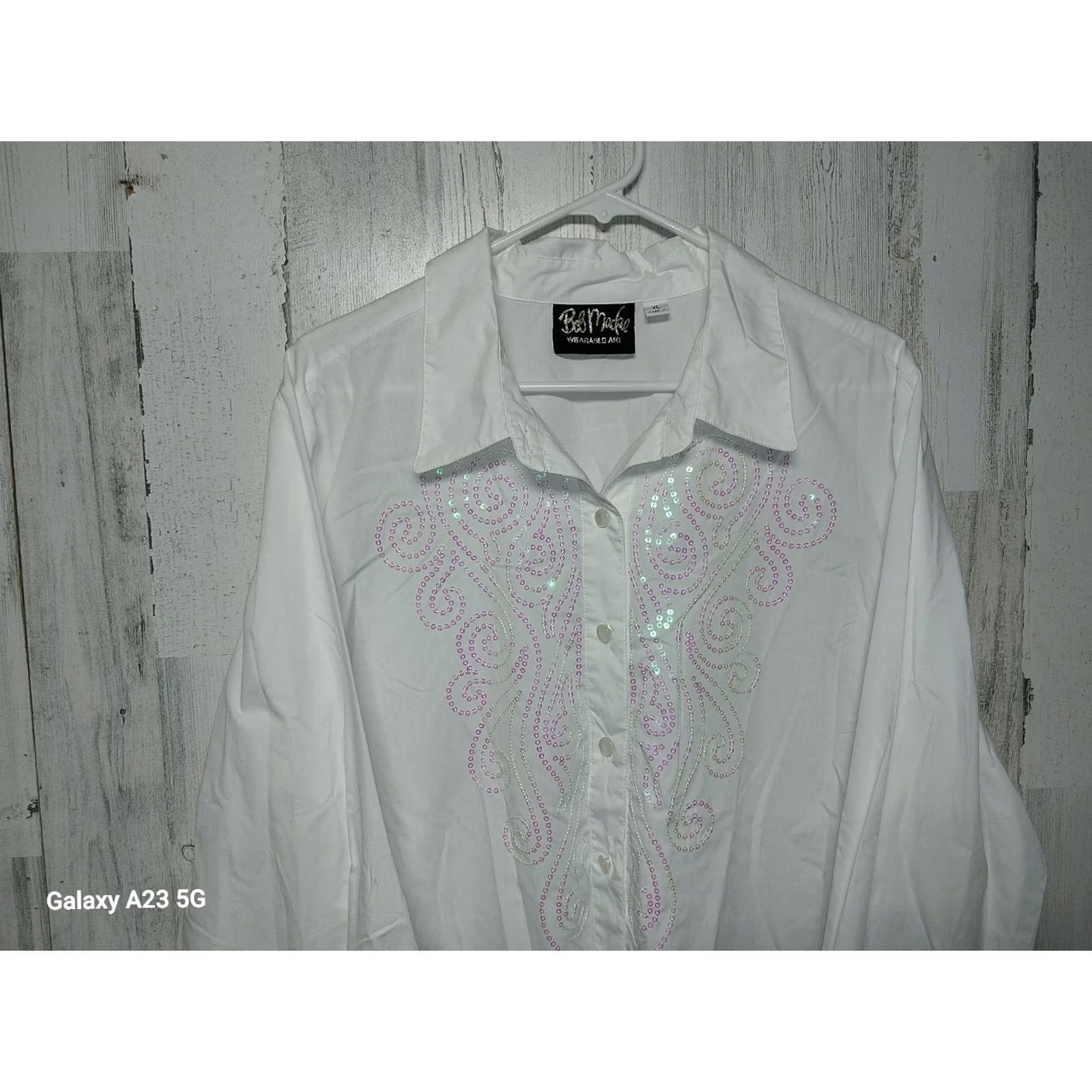 Bob Mackie Bob Mackie Button-Up Top Blouse XL White Sequin Size XL / US 12-14 / IT 48-50 - 3 Thumbnail