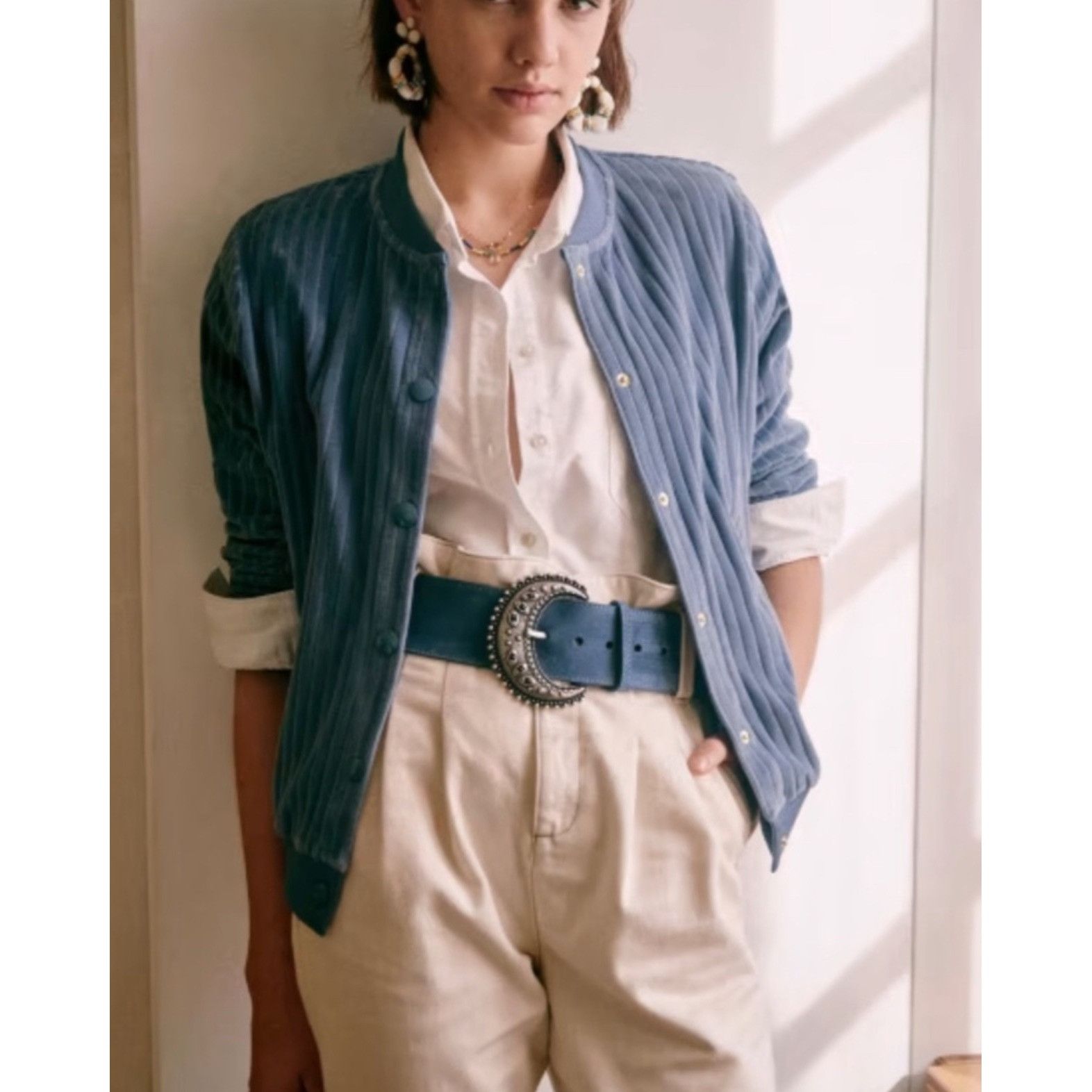 Sezane Sezane Blouson Iris cotton velvet jacket vintage blue SZM bu Size M / US 6-8 / IT 42-44 - 1 Thumbnail