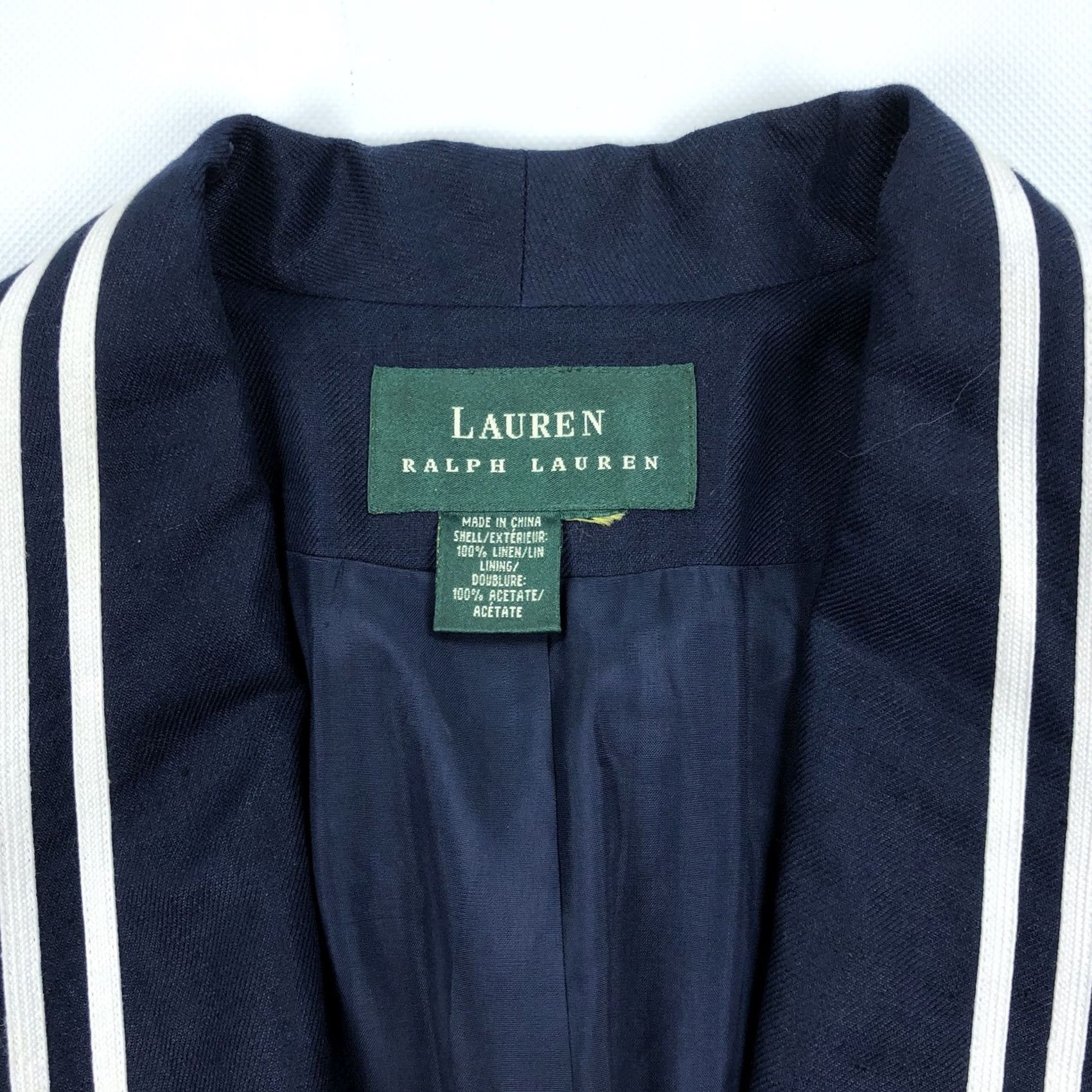 Ralph Lauren Ralph Lauren Women's Blazer Jacket Navy Blue Linen Gold Buttons Striped Lapel Size Large Size L / US 10 / IT 46 - 2 Thumbnail