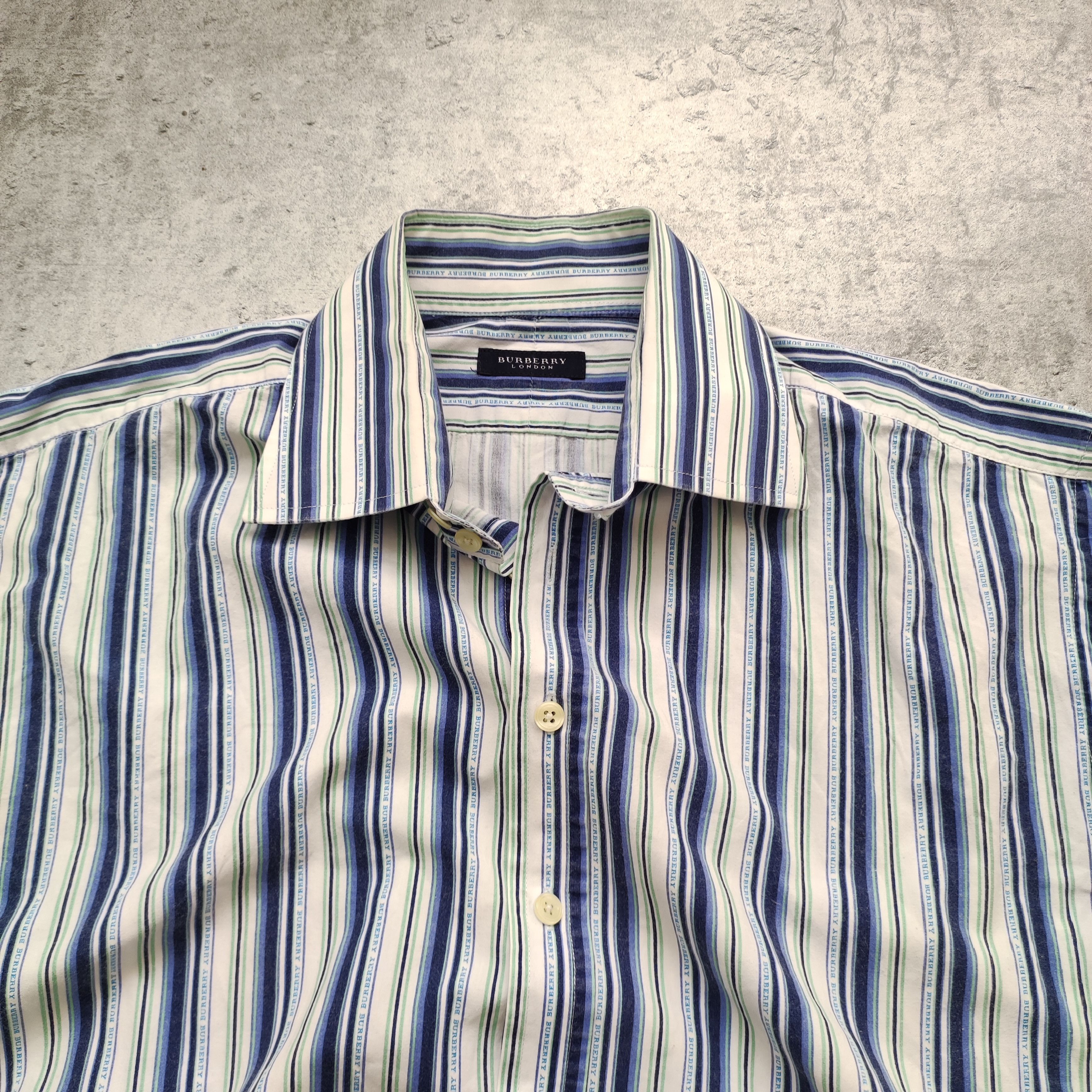 Burberry × Vintage RARE 90s Vintage Burberrys London Striped Logo Shirts Size US L / EU 52-54 / 3 - 5 Thumbnail