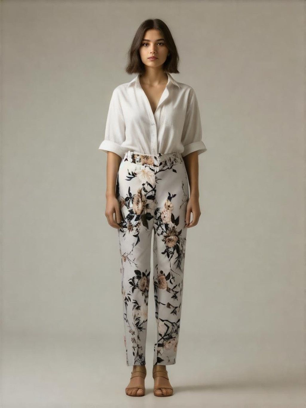 Other Laura Pull On Pant Size 4 Gray Floral Stretch Slim Leg Size 27" / US 4 / IT 40 - 1 Thumbnail