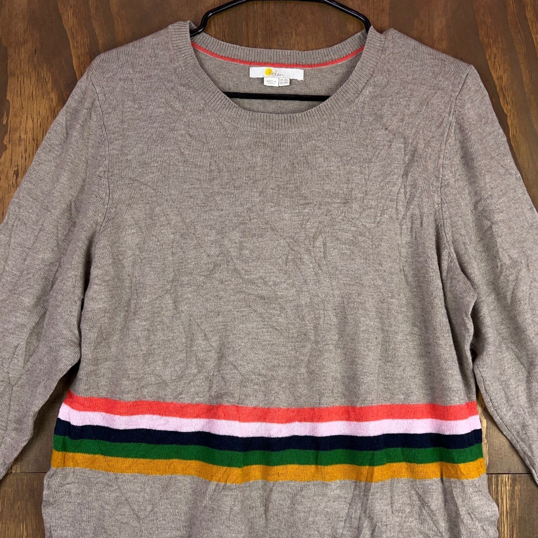 Boden VINTAGE Boden Womens Dress Brown Rainbow Stripe Tall Long Sleeve Crew Neck 14L Dress Womens Tall 14 Brown Rainbow Stripe Size XL / US 12-14 / IT 48-50 - 2 Thumbnail