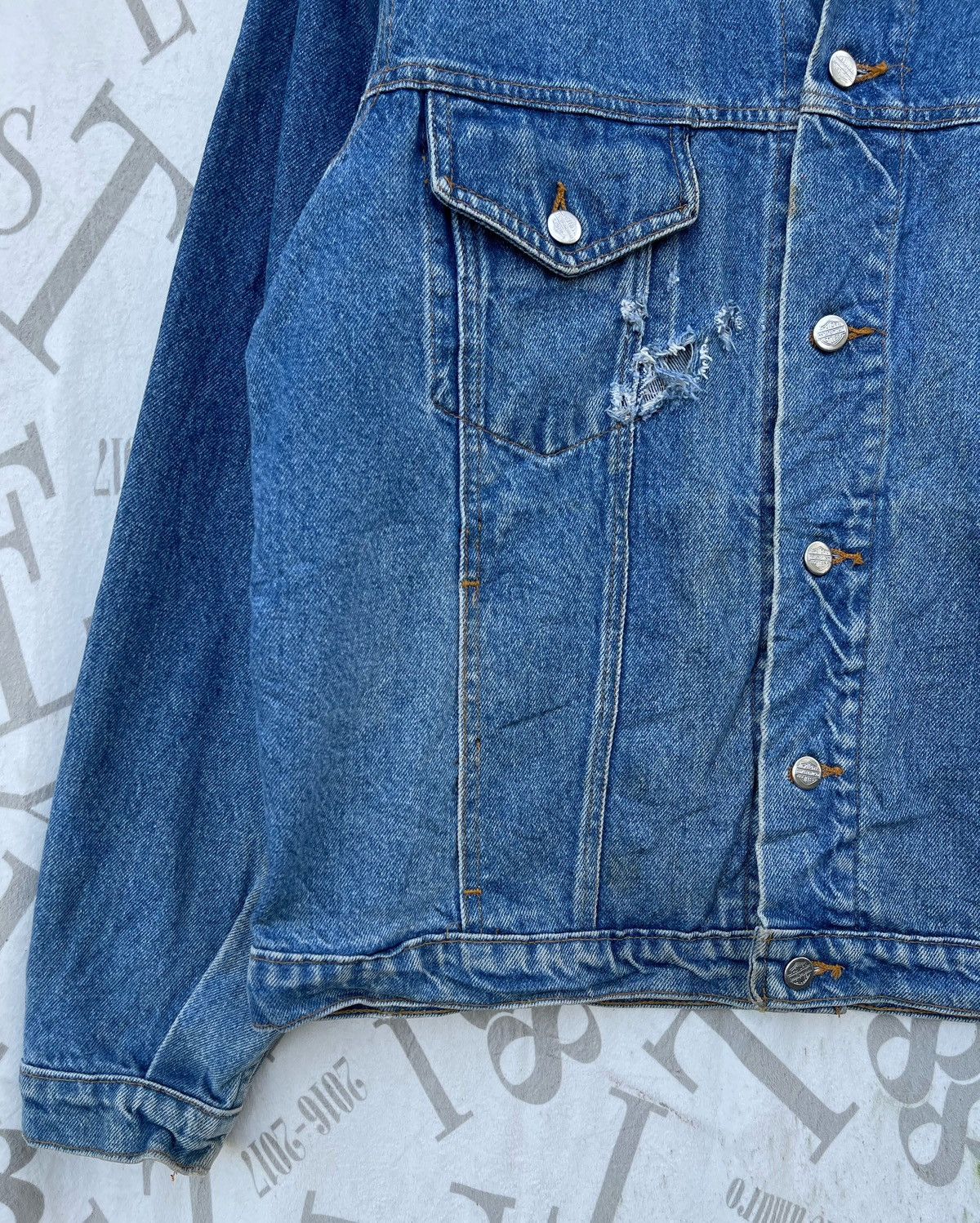 Harley Davidson 🔥Vintage 90's Harley Davidson USA Logo Denim Trucker Jacket Size US L / EU 52-54 / 3 - 7 Thumbnail