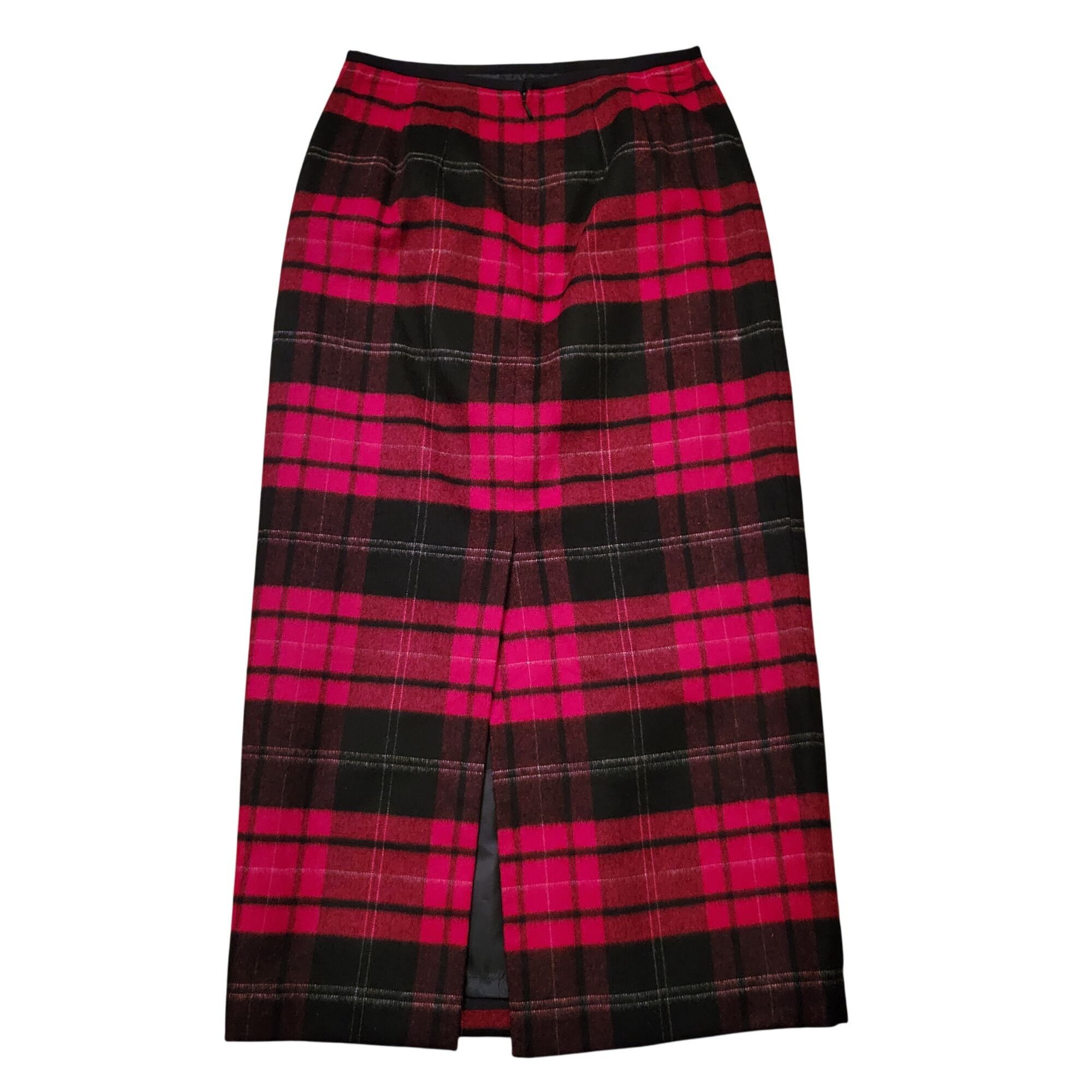 Talbots Talbots 4P Red Black Plaid Wool Maxi Skirt Lined Back Slit W Size 27" / US 4 / IT 40 - 4 Thumbnail