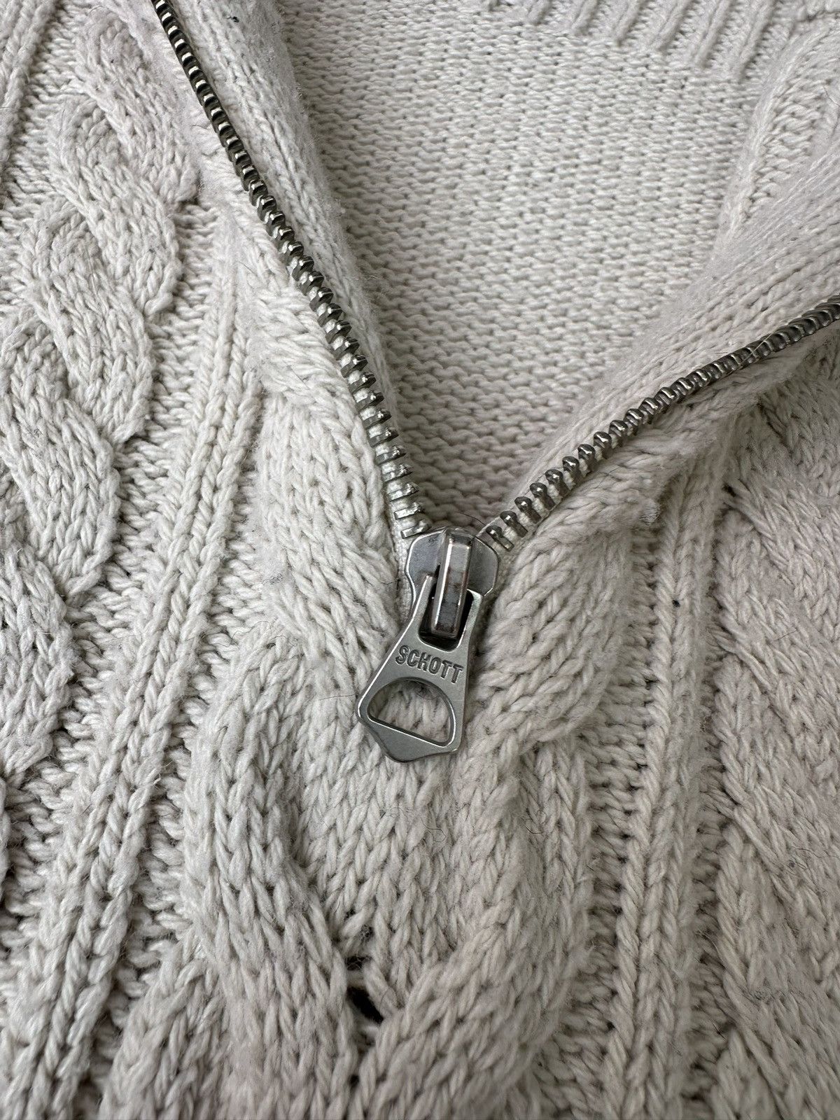 Schott × Vintage Vintage Schott Beige 1/4 Zip Knitted Sweater Size US L / EU 52-54 / 3 - 5 Thumbnail