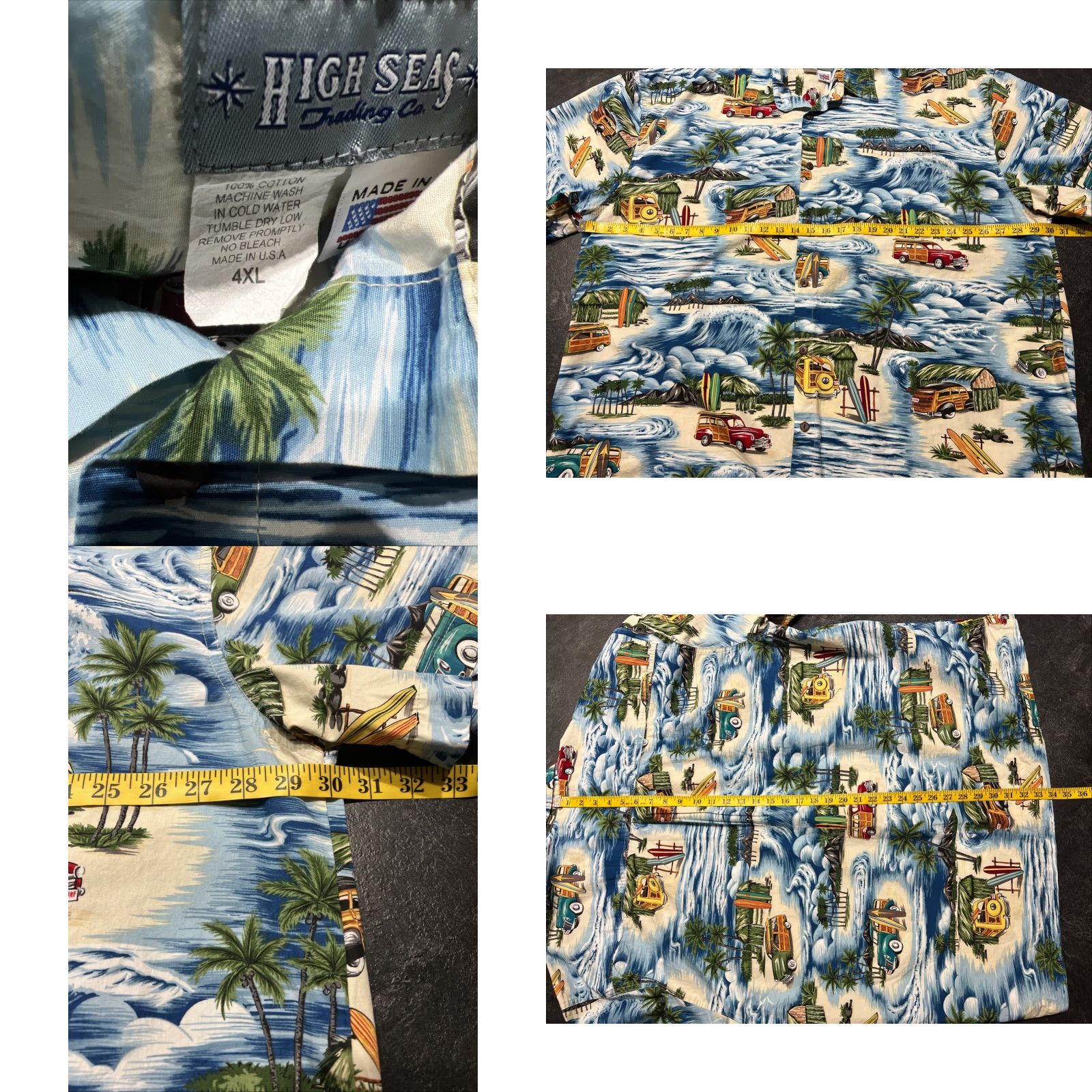 Vintage HIGH SEAS TRADING CO Men’s Surfing Themed Short Sleeve Button Hawaiian Shirt 4XL Blue Surfing Themed Hawaiian Shirt Mens Big & Tall Button-Up 4XL Size US XXL / EU 58 / 5 - 8 Thumbnail