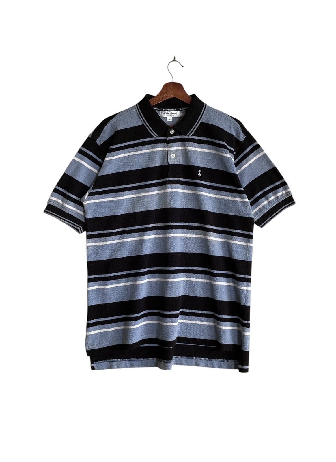 Yves Saint Laurent Vintage Brand Yves Saint Laurent Stripe Polo Tee 1990s Size US L / EU 52-54 / 3 - 1 Thumbnail