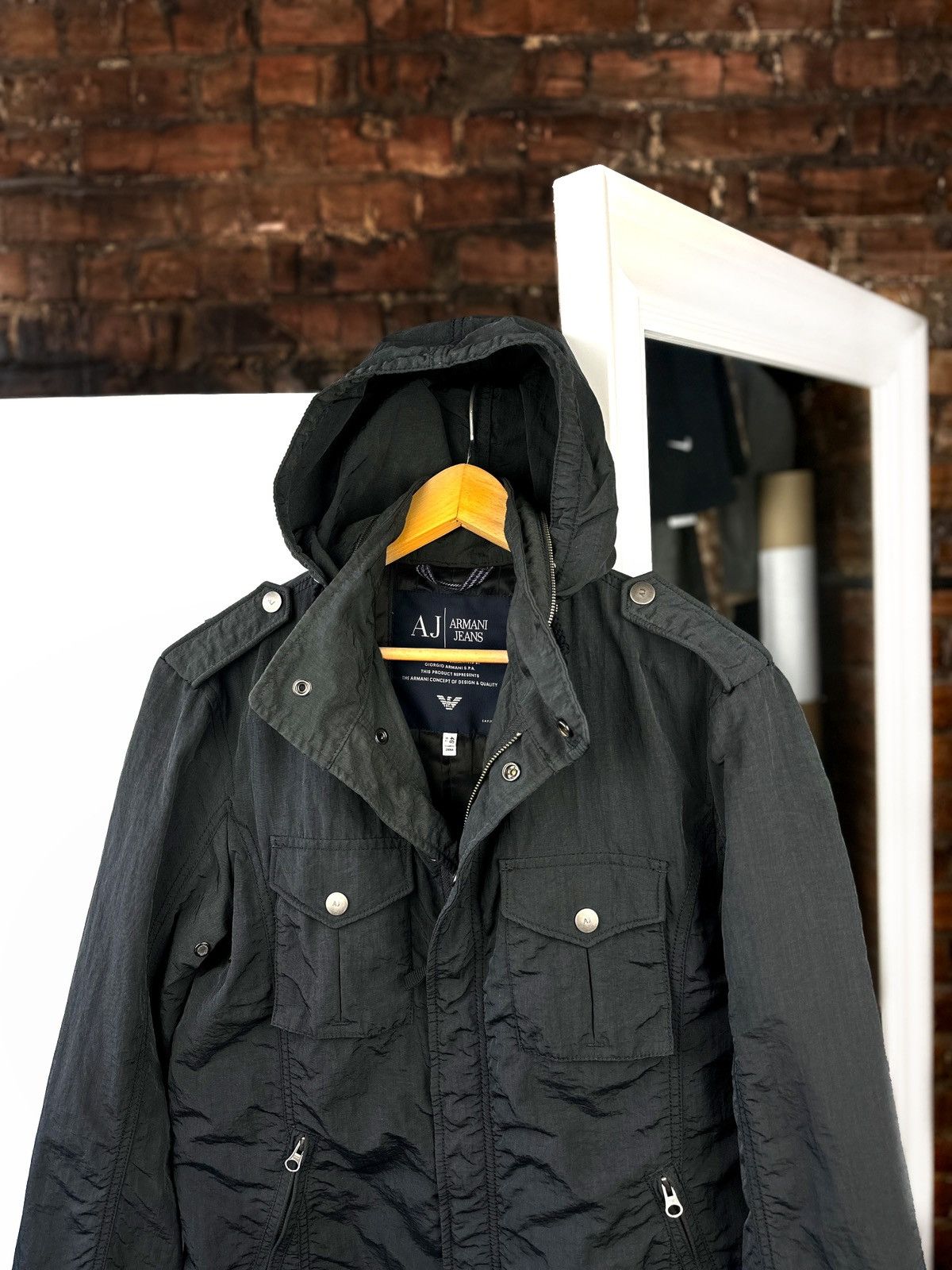 Armani Men’s Armani Jeans Nylon Jacket Full Zip Multi Pocket Black Size US M / EU 48-50 / 2 - 2 Thumbnail
