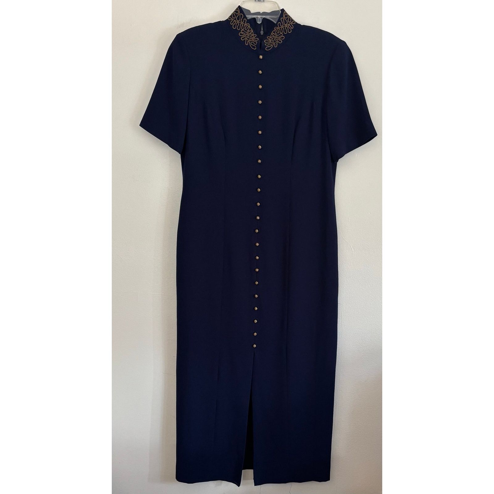 Liz Claiborne Liz Claiborne Blue Mandarin Collar Midi Dress Gold Buttons Size XL / US 12-14 / IT 48-50 - 1 Thumbnail