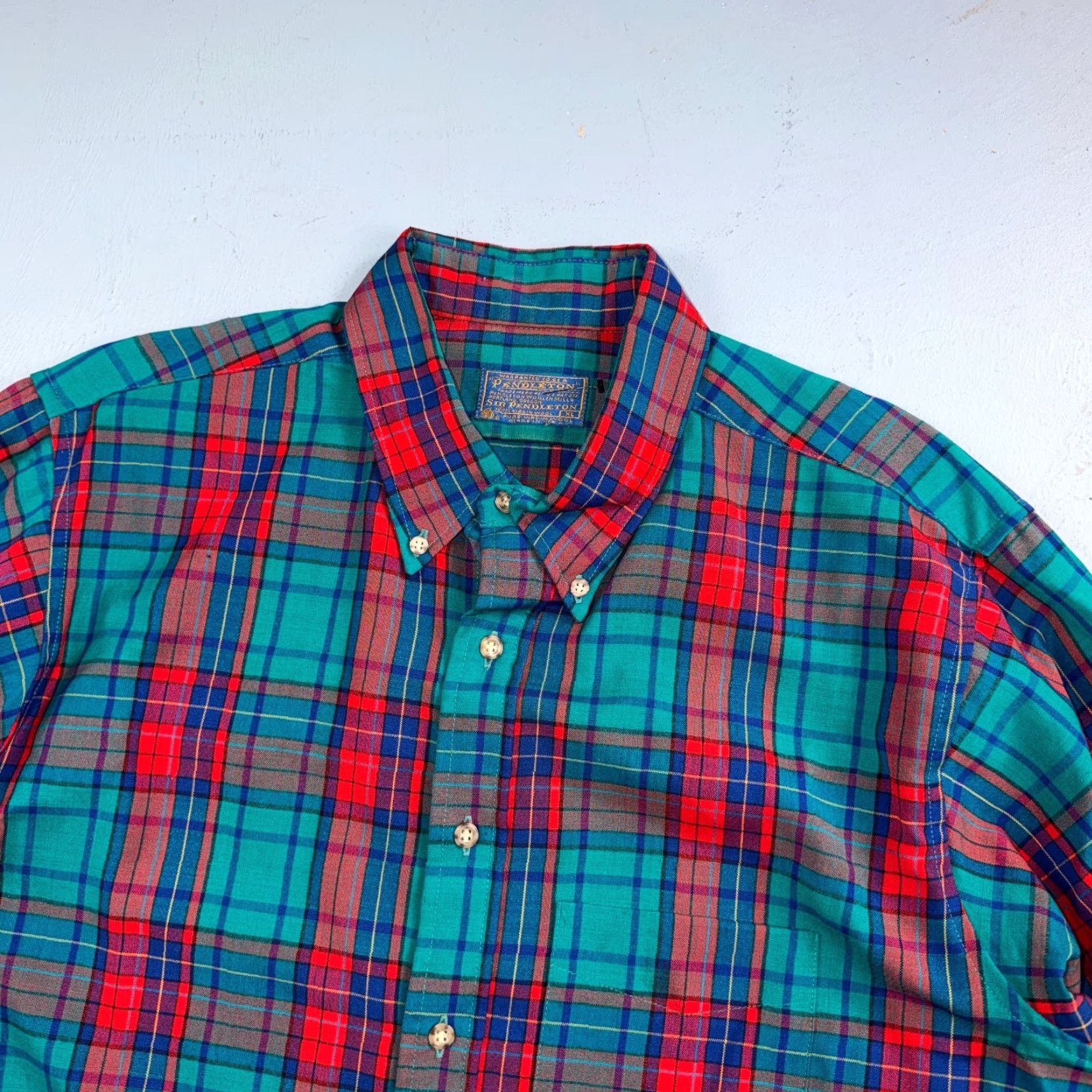 Pendleton VINTAGE Pendleton Button-Up Shirt XL Blue Red Turquoise Plaid Wool Flannel USA Made LS Size US XL / EU 56 / 4 - 2 Thumbnail