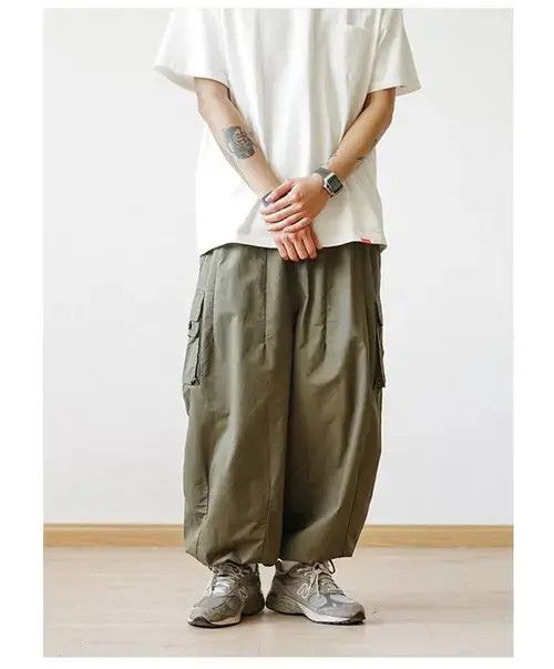 Anime × Indigo Bag Straight Pants Baggy Wide-leg Cropped Pants Size US 34 / EU 50 - 1 Thumbnail