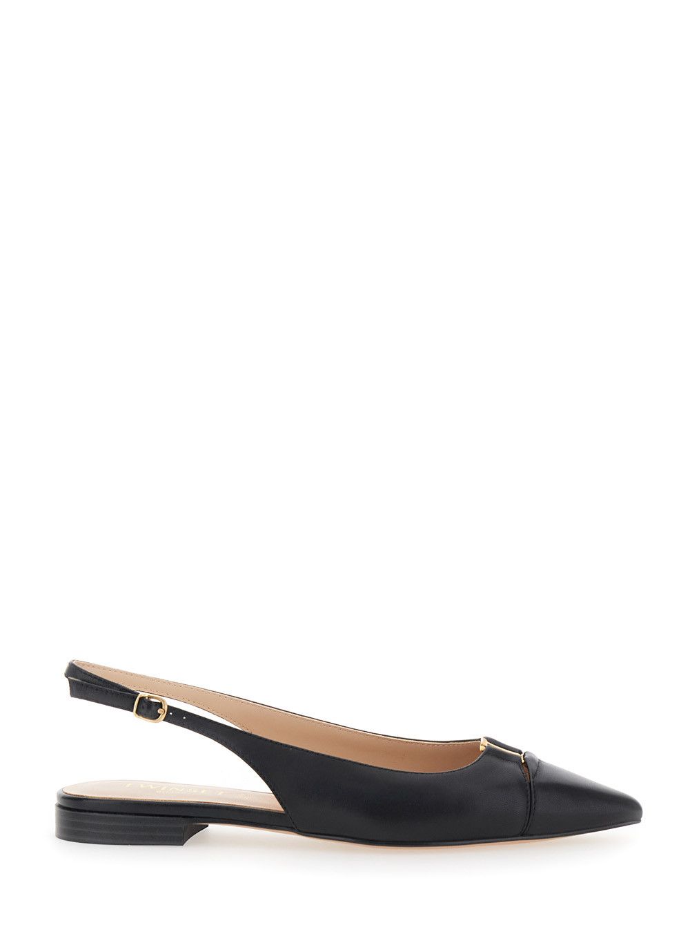 TWINSET Ballet shoes with Pointed Design and Adjustable Strap in Black Leather for Women Size US 6 / IT 36 - 1 Thumbnail