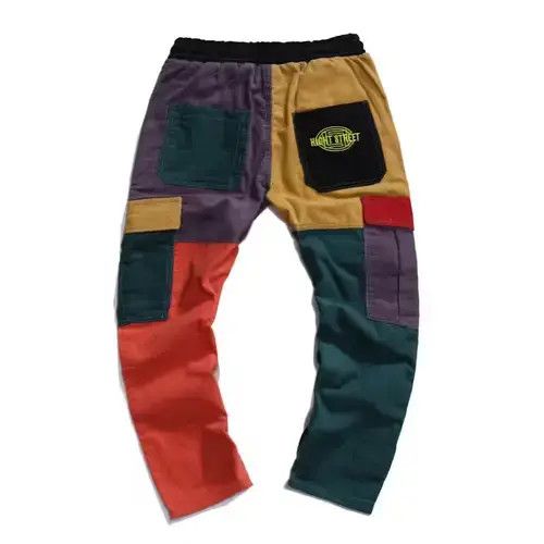Jean Color Patchwork Cargo Pants Hip Hop Joggers Size US 40 / EU 56 - 3 Thumbnail
