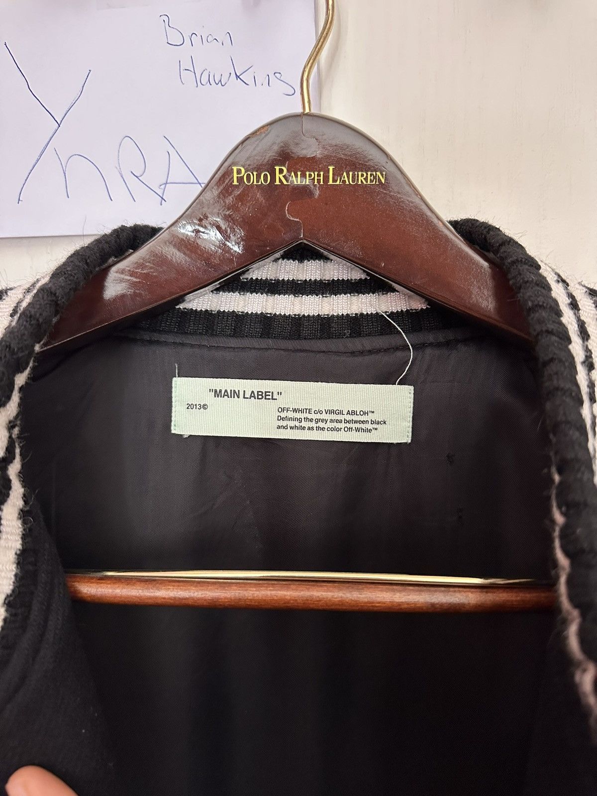 Off-White Off-White Black Wool Brushed Print Varsity Bomber Size US M / EU 48-50 / 2 - 3 Thumbnail