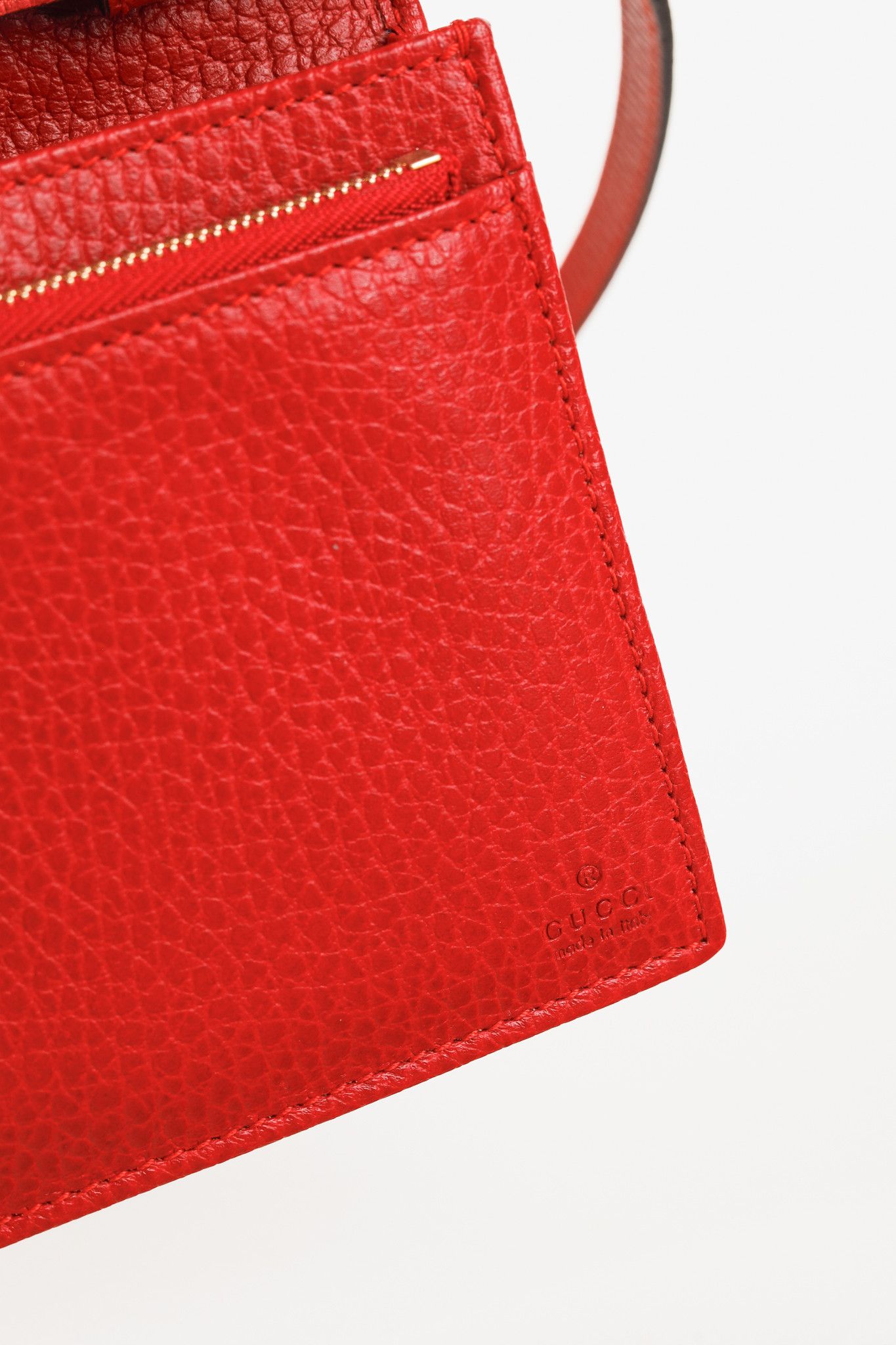 Gucci Gucci Swing Red Pebbled Leather Wallet Crossbody Size ONE SIZE - 11 Thumbnail