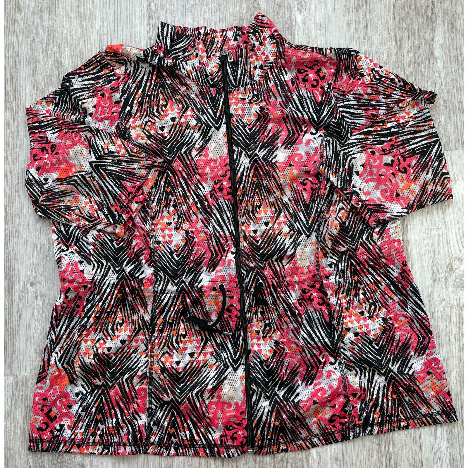 Other CJ Banks | Abstract Zip Stretch Mesh 3/4 Sleeve Top | 2X Size XXL / US 16-18 / IT 52-54 - 1 Thumbnail