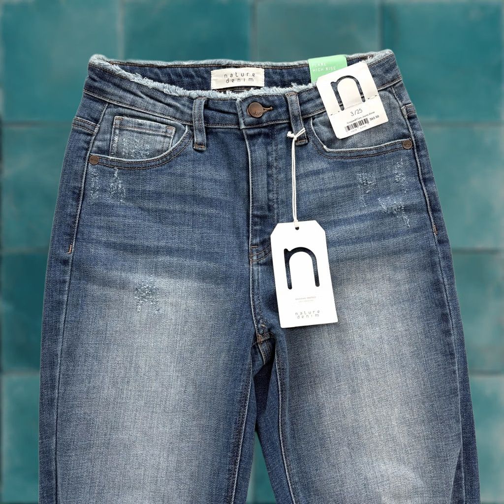 Vintage Nature Denim Cropped Flare Jeans Womens High Rise Distressed Frayed Hem NWT Blue 3/25 Tailored Stretch Denim Jeans Size 42" / US 20 - 1 Thumbnail