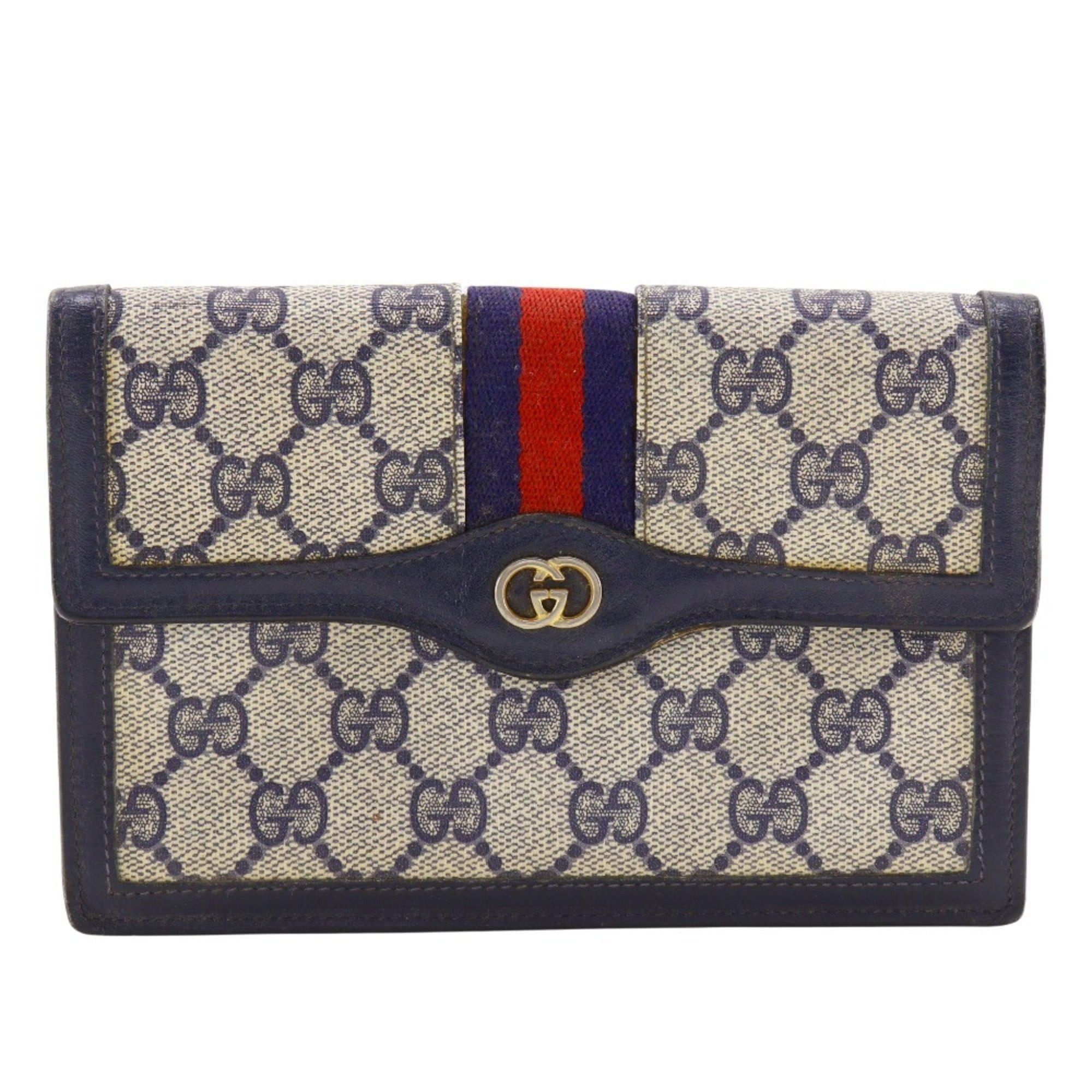 Gucci Gucci Old Pouch Sherry Line Novelty GG Supreme Canvas Navy Snap Button Unisex Size ONE SIZE - 1 Thumbnail