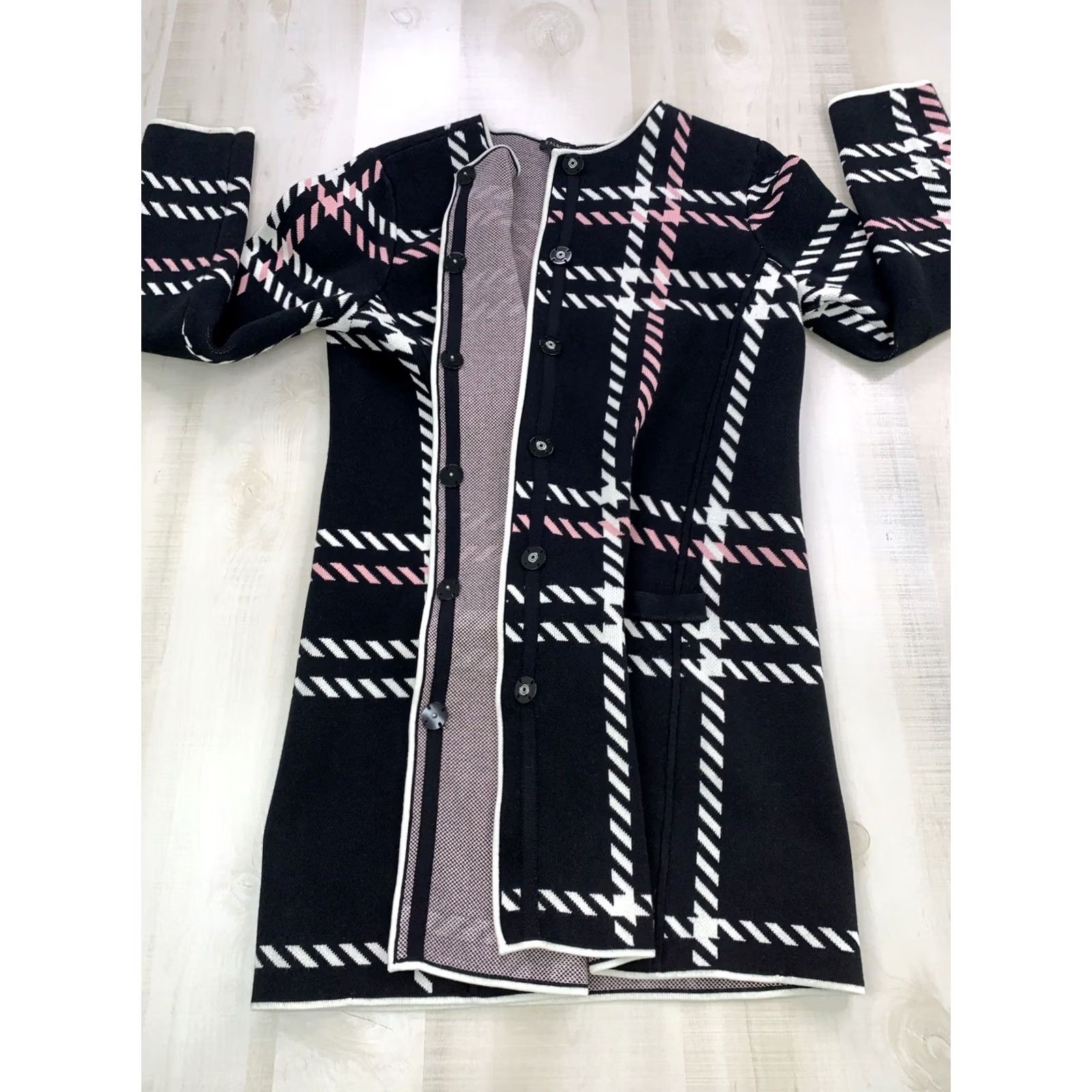 Talbots Talbots Coat Knit Pink White Black Plaid Duster Snap Front Cotton Blend M Womens Medium Size M / US 6-8 / IT 42-44 - 5 Thumbnail