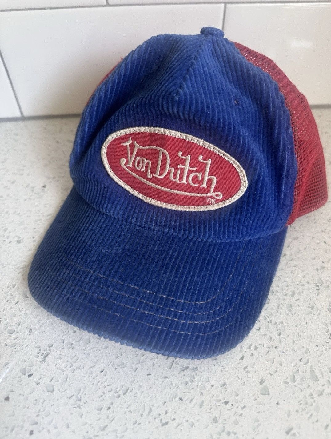 Von Dutch 🔥 Vintage Von Dutch Trucker Hat Y2K Corduroy Red Blue Size ONE SIZE - 2 Thumbnail