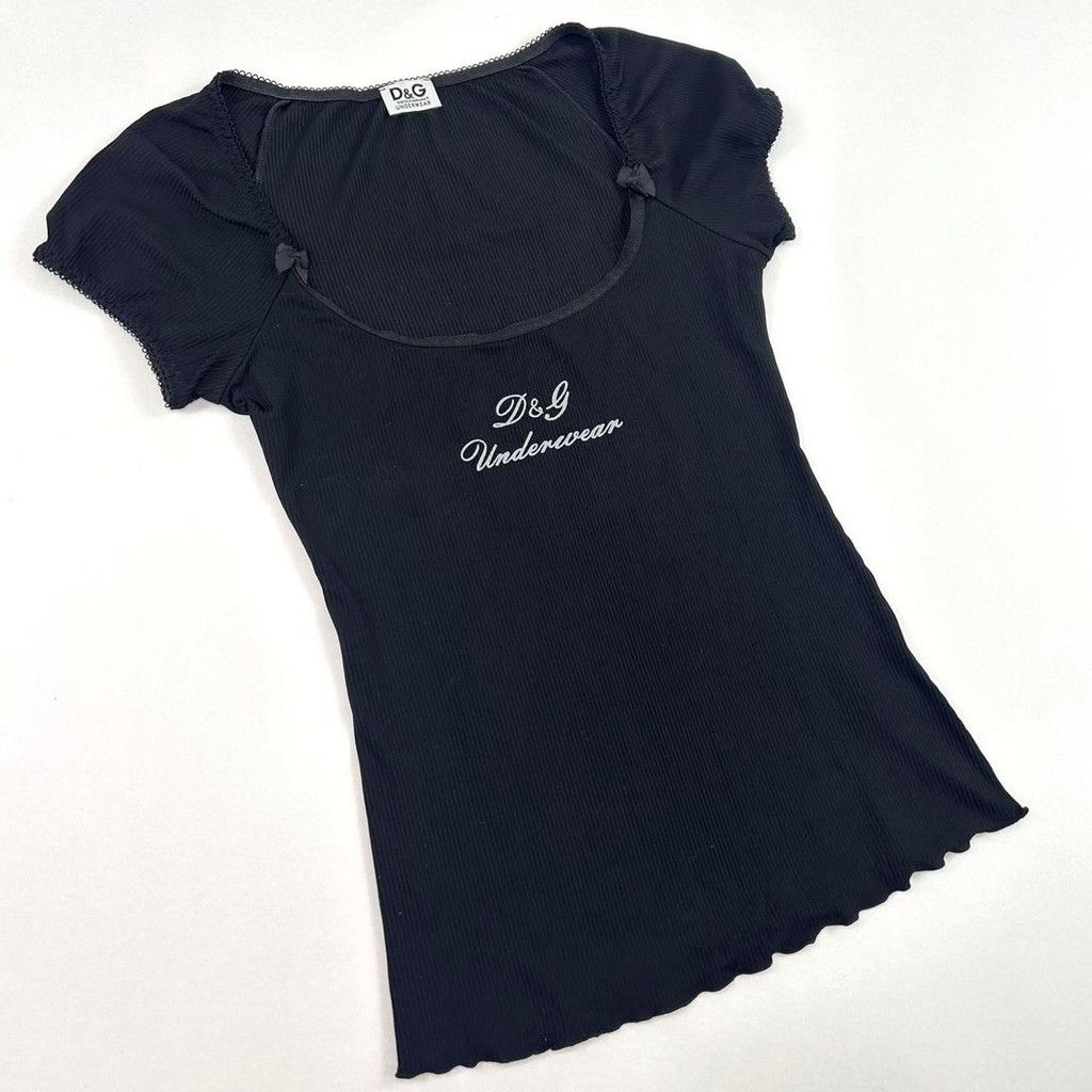 Dolce & Gabbana y2k D&G black ribbed short sleeve top with bows Size S / US 4 / IT 40 - 1 Thumbnail