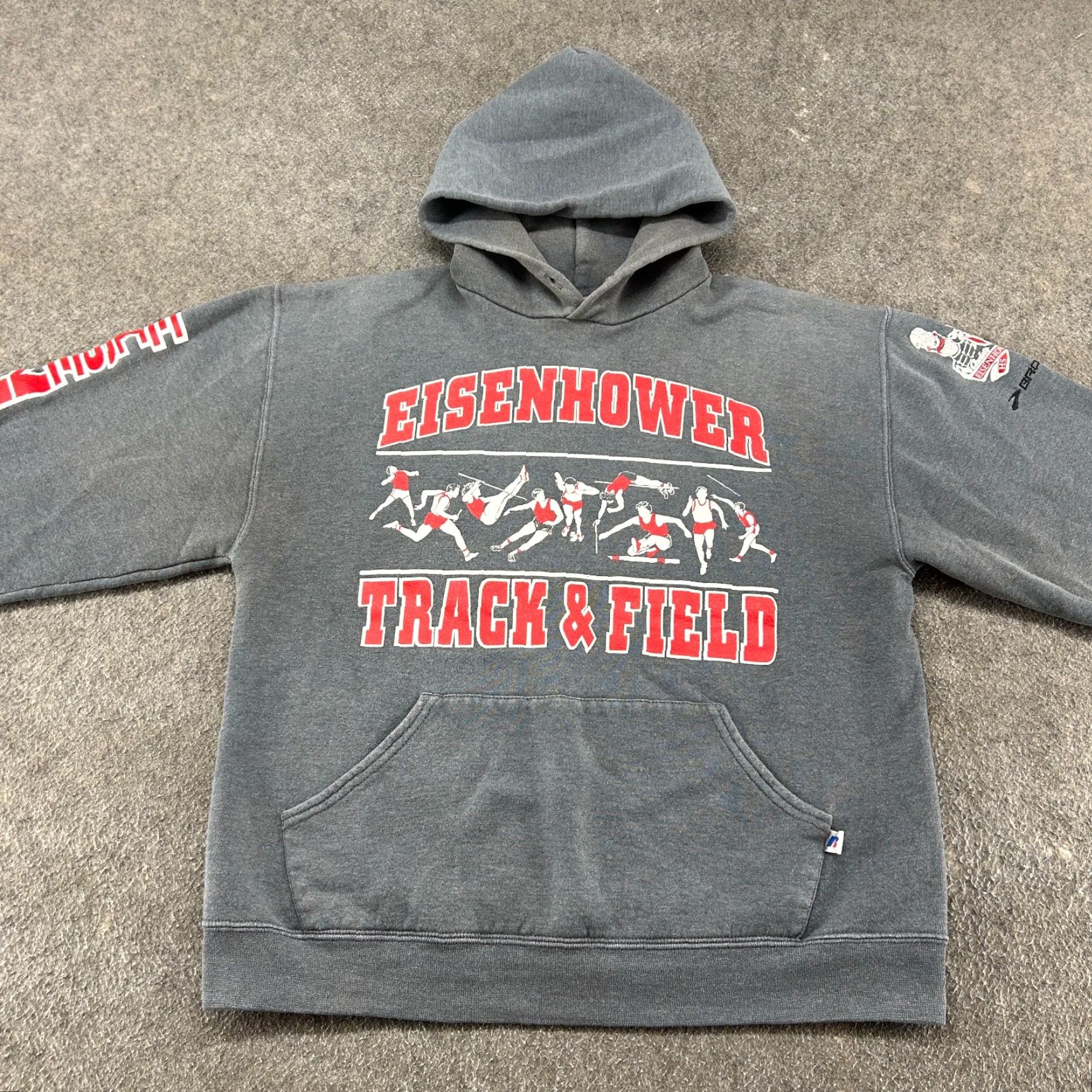 Russell Athletic VINTAGE Russell Hoodie Mens M Grey Pullover Eisenhower Track Field Sun Faded Size US M / EU 48-50 / 2 - 3 Thumbnail