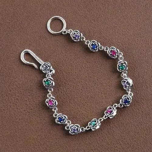 Jewelry × Sterling Silver Multicolor Flower Chain Bracelet Size ONE SIZE - 1 Thumbnail